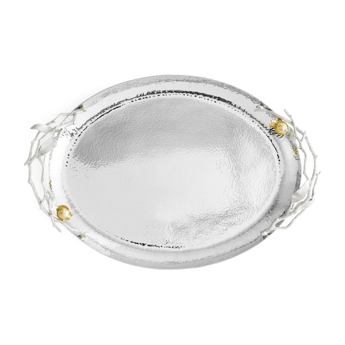 Elegant Pomegranate Silver & Gold Oval Tray - Perfect for Home Decor, Gift Giving & Holiday Table Setting