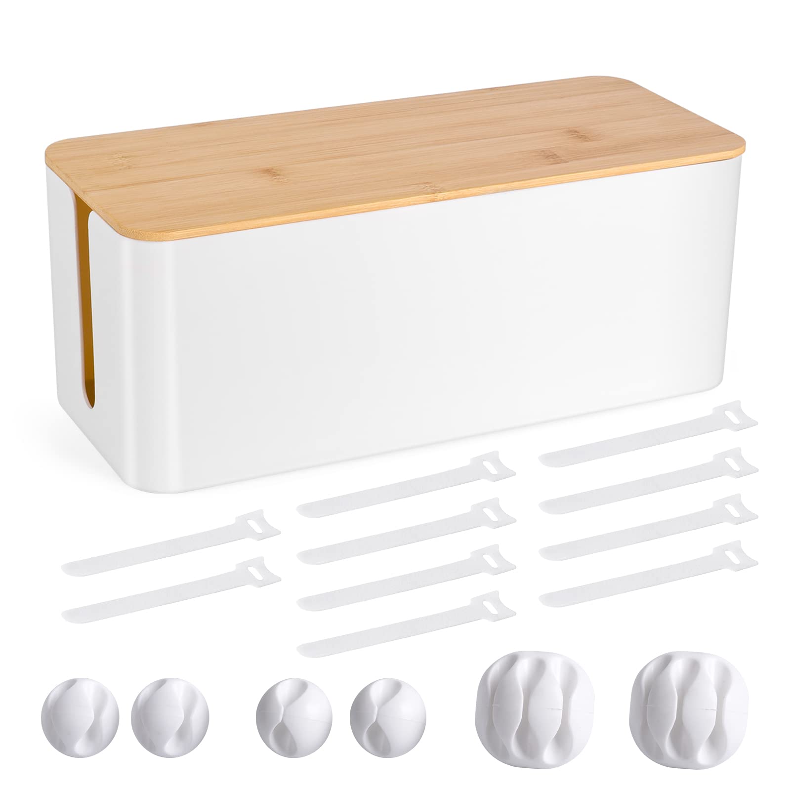 Wooden Style Cable Management Box - Hide Wires & Power Strips | Desk Computer Cord Organizer | Safe ABS Material | 12.6