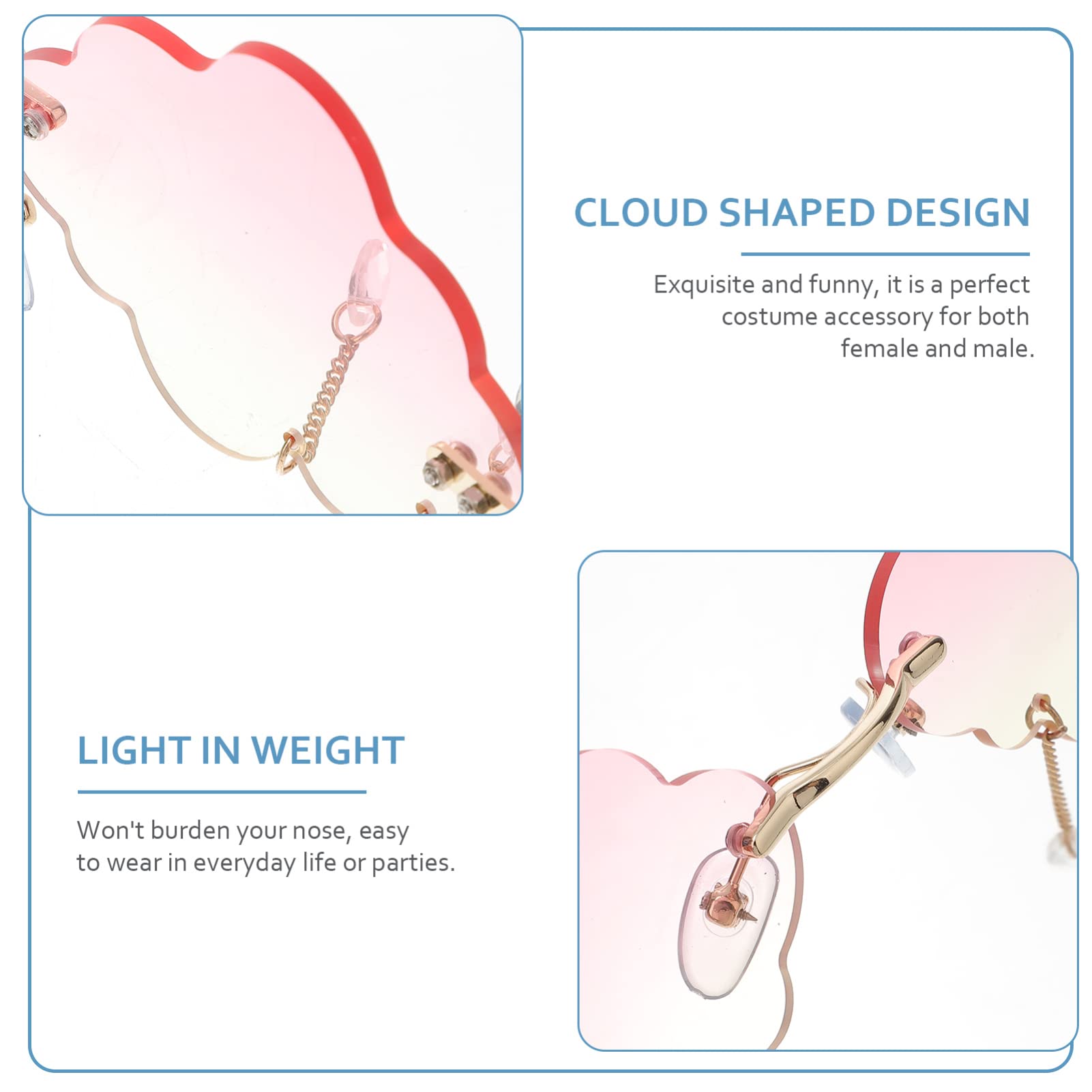 VALICLUD Rimless Vintage Sunglasses with Tassel Cloud Design - 90s Retro Disco Sunglasses for Women & Men - Perfect for Rave Parties, Music Festivals & Summer Fashion
