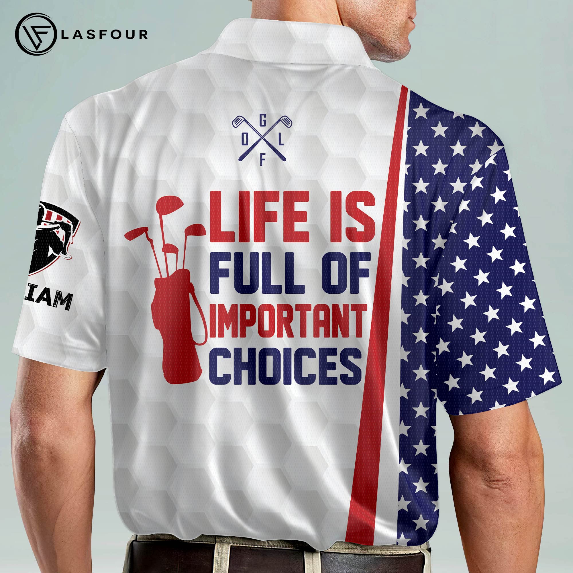 LASFOUR Personalized Patriotic Golf Polo Shirt for Men - American Flag Design, Moisture-Wicking Dry Fit Short Sleeve Performance Polo - Perfect for Golf Tournaments, 4th of July Celebrations & Patriotic Events