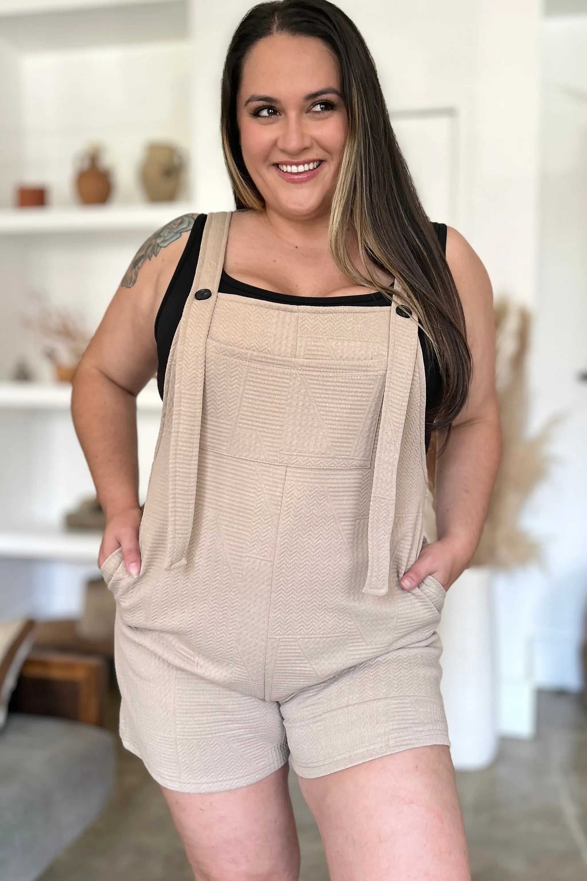 Double Take Full Size Textured Sleeveless Romper Jumpsuit - Women's Casual Summer Outfit for Beach, Vacation & Date Night