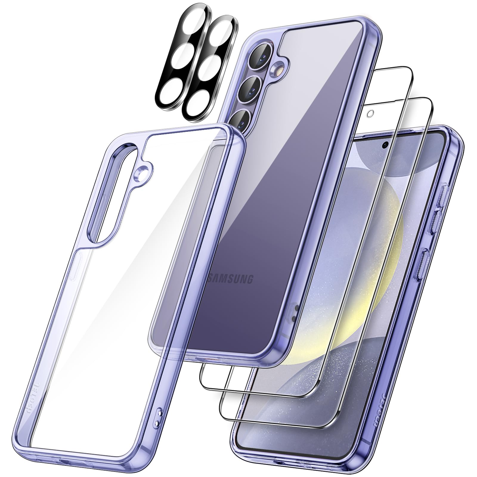 JETech 5-in-1 Protective Case for Samsung Galaxy S24+ 5G (2024) - Includes 2 Tempered Glass Screen Protectors & Camera Lens Cover | Shockproof, Non-Yellowing Bumper Phone Case in Cobalt Violet | Perfect for Outdoor Activities, Work & Daily Use