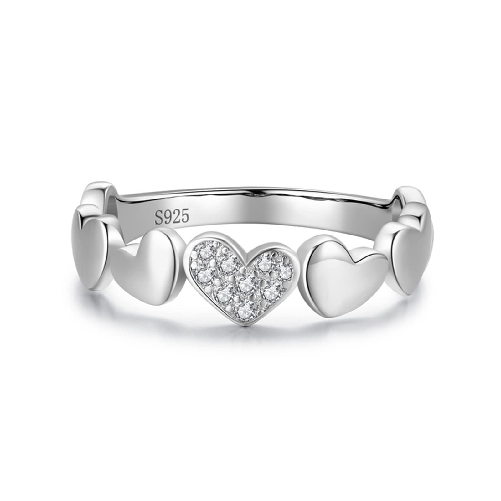 Ayoiow S925 Sterling Silver Zirconia Rings for Women - Vintage Heart Engagement & Wedding Band Set - Perfect for Proposals, Anniversaries, and Romantic Occasions