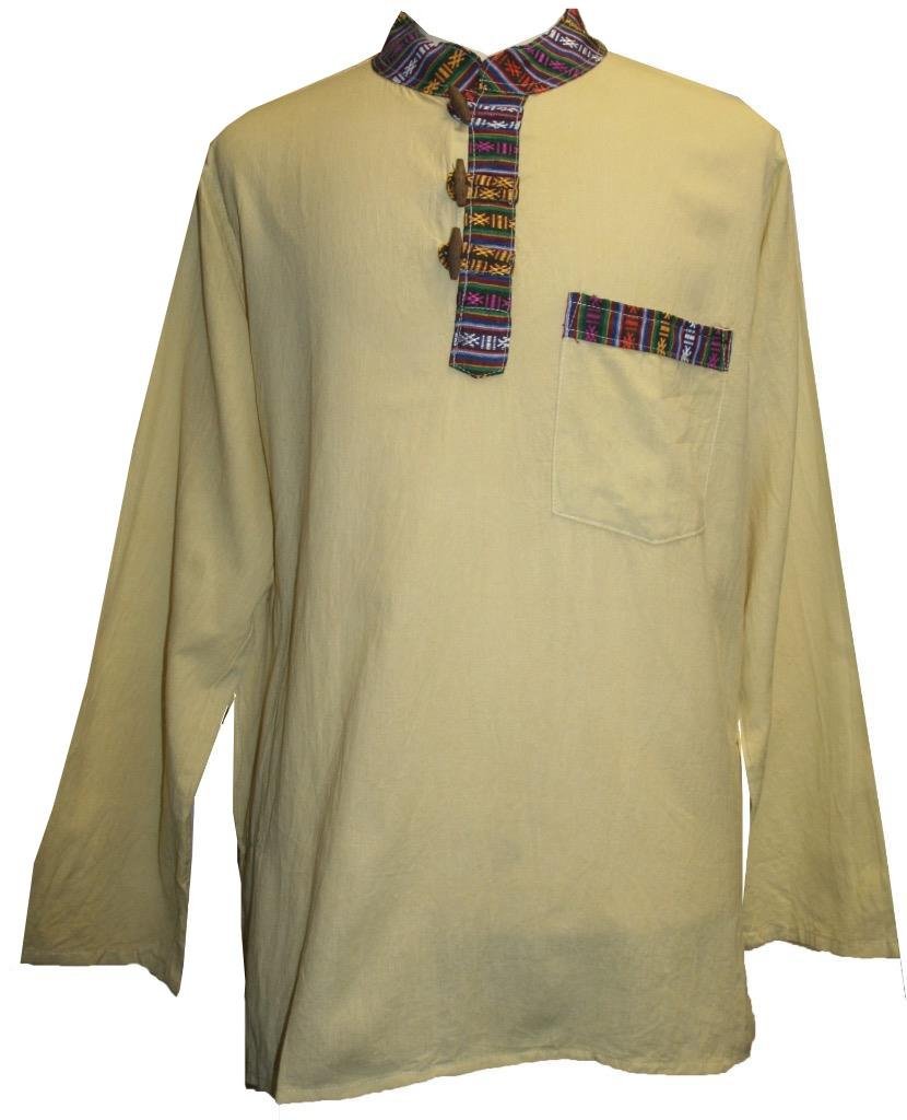 Agan Traders 2025 Spring Men's Patchwork Boho Cotton Henley Shirt - Granddad Collar Lightweight Short Kurta for Men | Casual Wear, Street Style, Festival Outfit, Summer Vacation Fashion