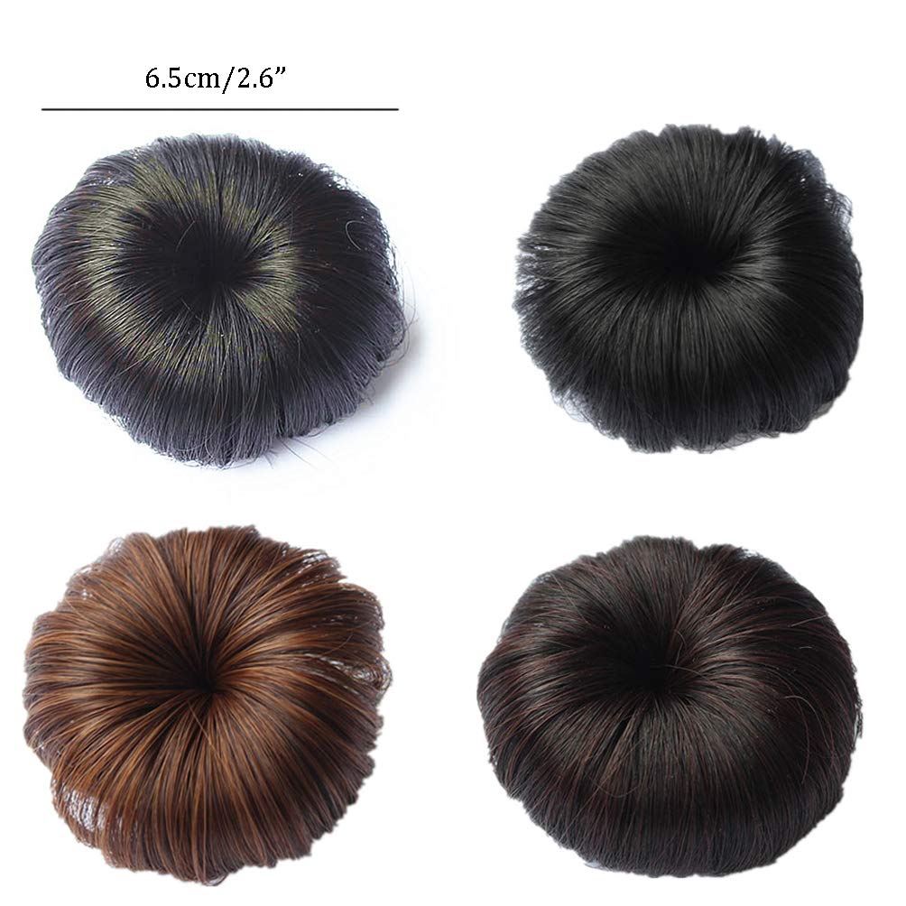 2 Pcs Synthetic Fiber Hair Bun with Alligator Clip - Hair Extension Chignon Donut Bun for Short Ponytail & Wig Hairpiece - Natural Black for Baby Girls & Toddlers - Perfect for Parties, School, Cosplay & Daily Styling