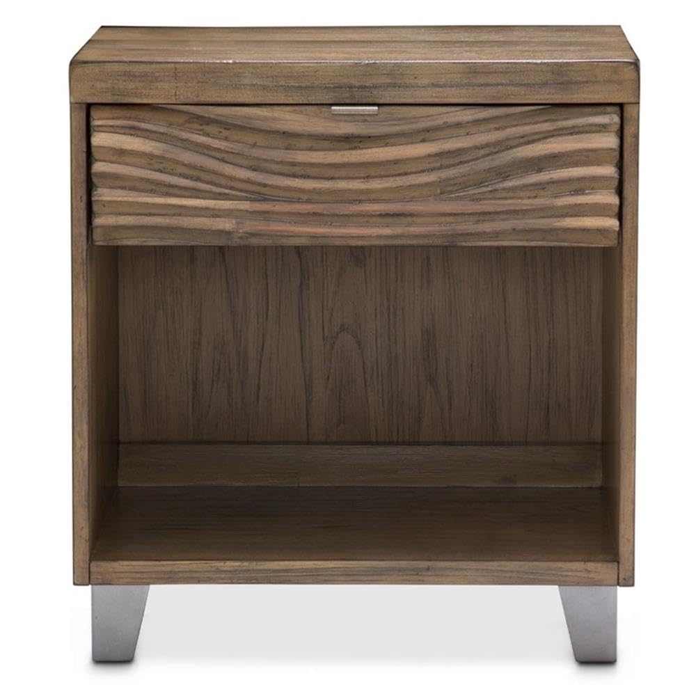 Michael Amini Del Mar Sound 1 Drawer Nightstand - Boardwalk Antique Pewter Finish - Bedroom Furniture for Coastal & Modern Home Decor - Perfect for Guest Rooms, Master Bedrooms & Beach Houses