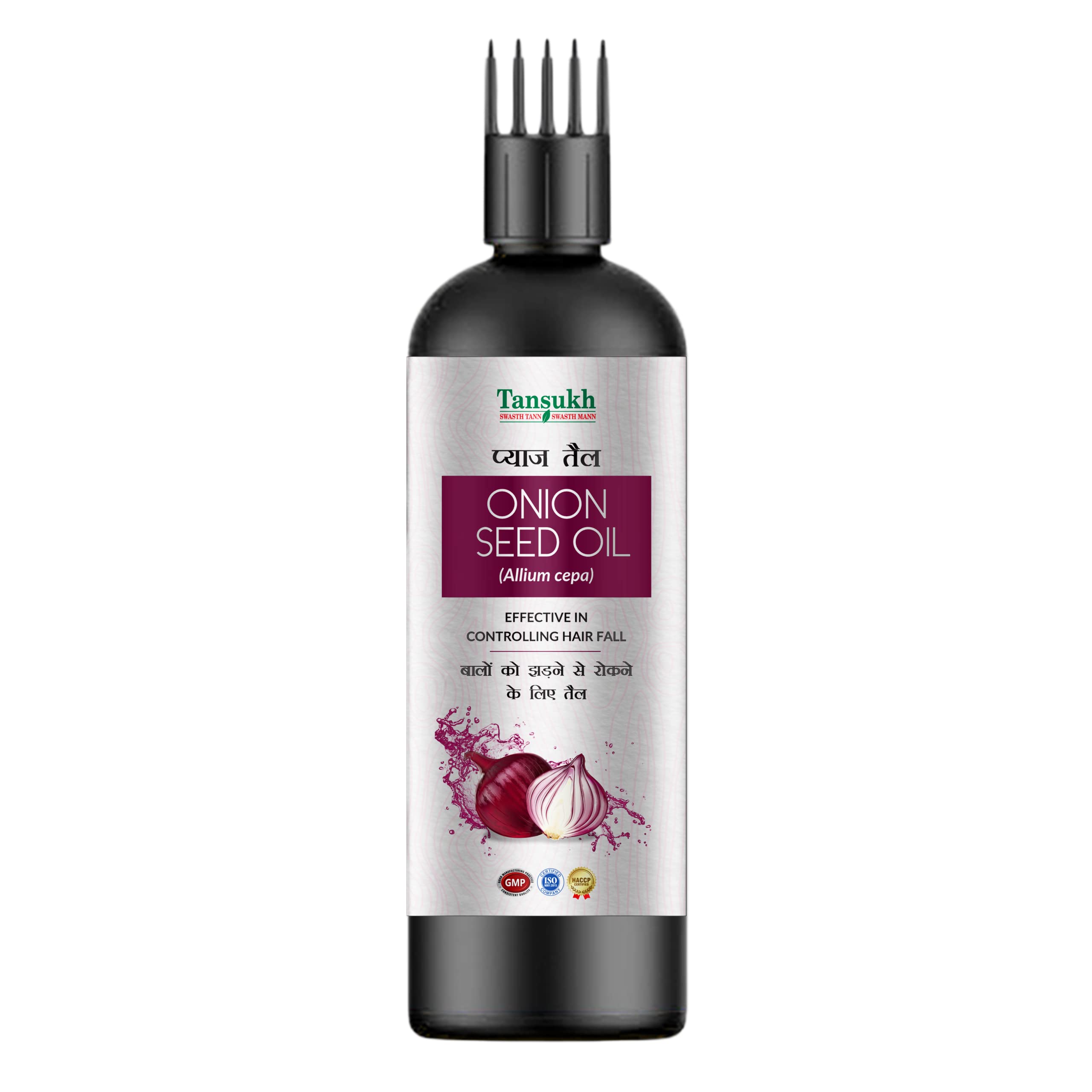 Tansukh Natural Onion Seed Oil 50ml - Pure Onion Extract for Hair Growth, Hair Fall Control & Strengthening | Promotes Thicker, Healthier Hair | Includes Free Comb Cap for Easy Application | Perfect for Daily Hair Care Routine & Scalp Massage