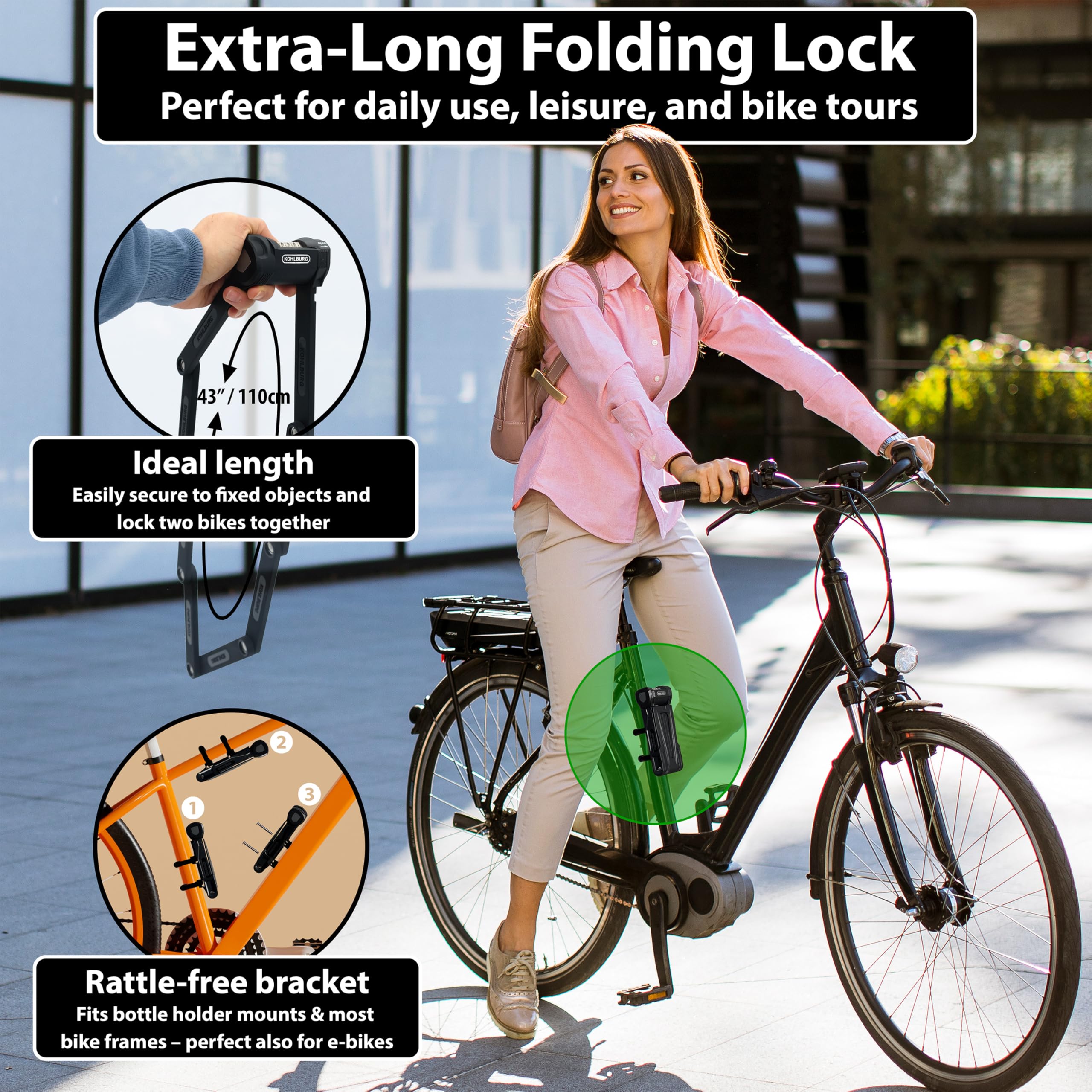 Heavy Duty Folding Bike Lock [43”] - Bolt Cutter Proof with 4-Digit Combination & Mounting Bracket - Anti-Theft Security for Bicycle, eBike, MTB & Scooter - Perfect for Commuting, Travel & Outdoor Adventures
