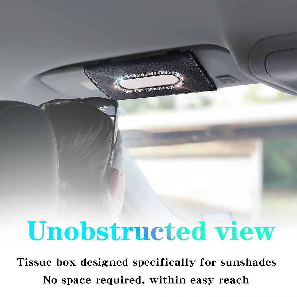 Diamond Car Visor Tissue Holder - PU Leather Sun Visor Napkin Organizer for Masks & Wipes (Black) | Perfect for Road Trips & Daily Commute