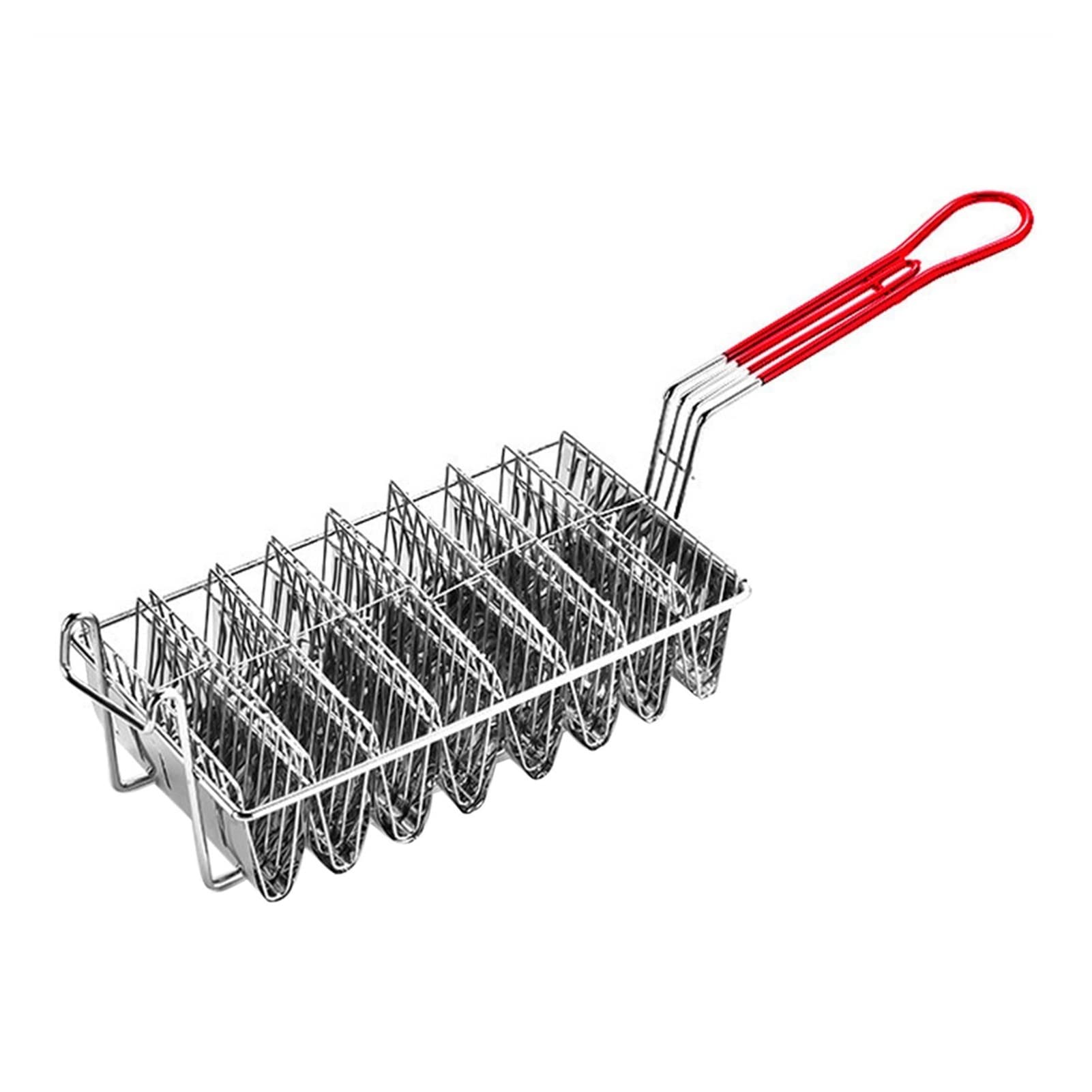 TOMYEUS 8-Shell Taco Holder Basket with Non-Slip Grip Handle - Stainless Steel Deep Fryer Basket for French Fries, Tacos & Onion Rings - Perfect for Restaurants, Food Trucks & Home Kitchens