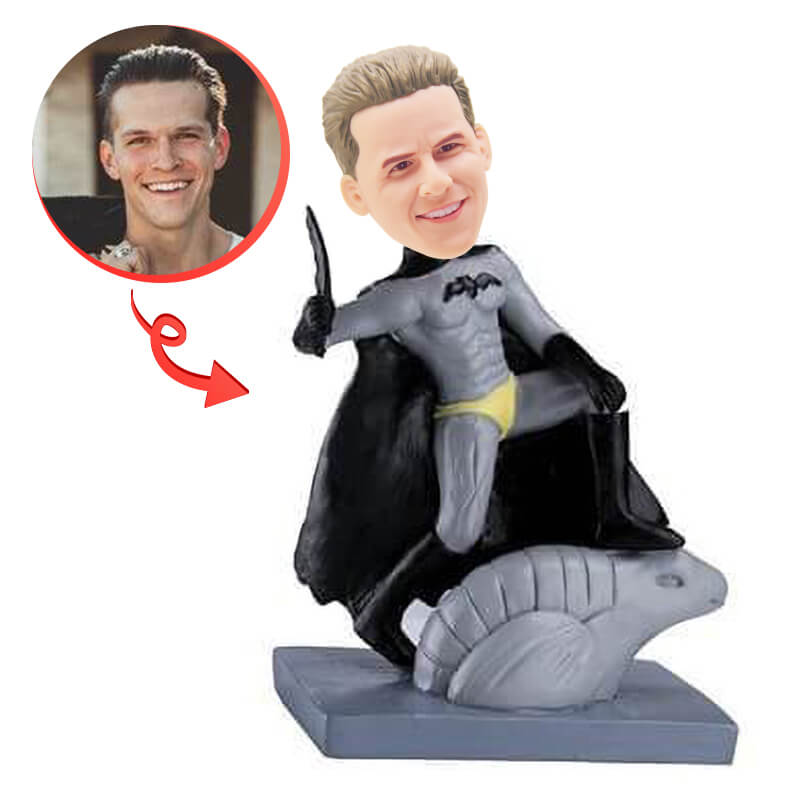 Custom Batman Holding A Dagger Bobblehead - Unique Superhero Collectible for DC Fans, Office Desk Decor, Gift for Men & Comic Lovers - Perfect for Home Display, Car Dashboard & Pop Culture Enthusiasts