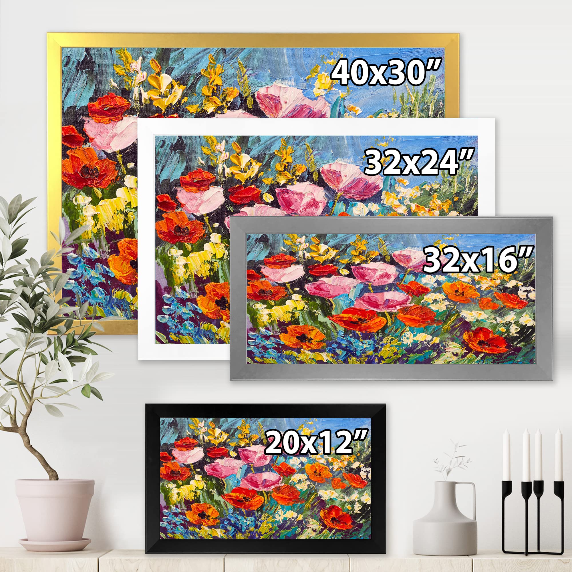 Vibrant Spring Wildflowers Framed Wall Art - Handmade Traditional Floral Painting for Living Room, Bedroom & Office Decor