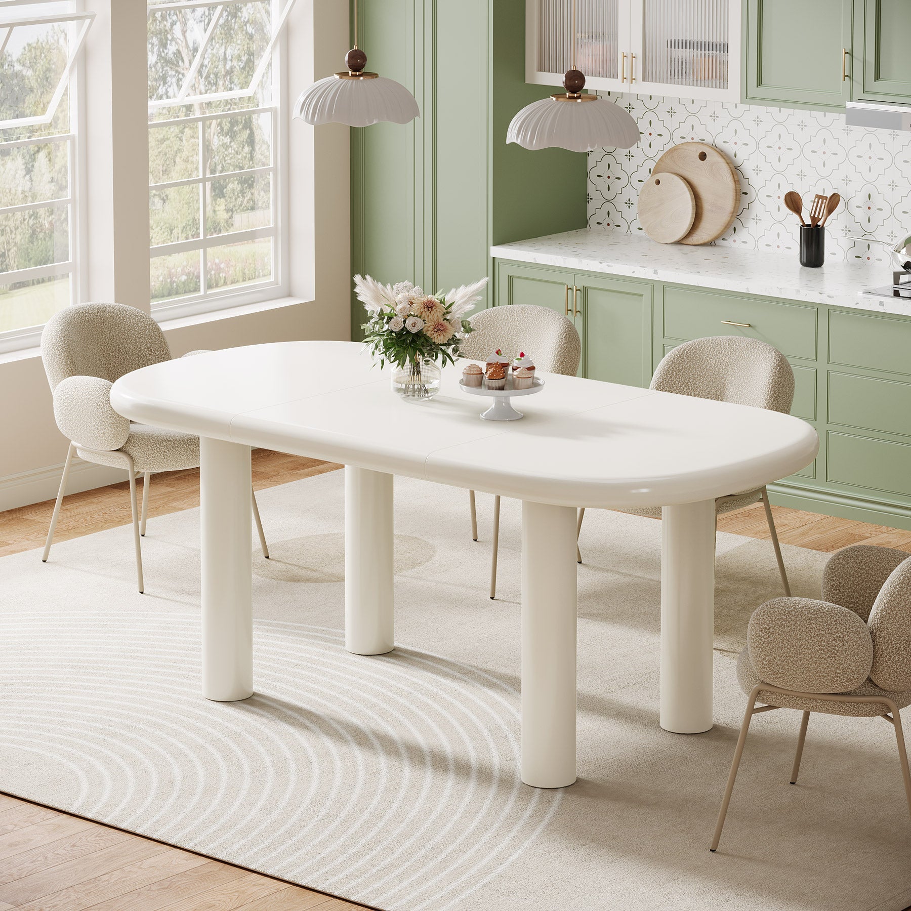 Modern Oval Wood Dining Table for 4-6 People - 63 Inch Solid Wood Kitchen Table for Family Gatherings & Dinner Parties