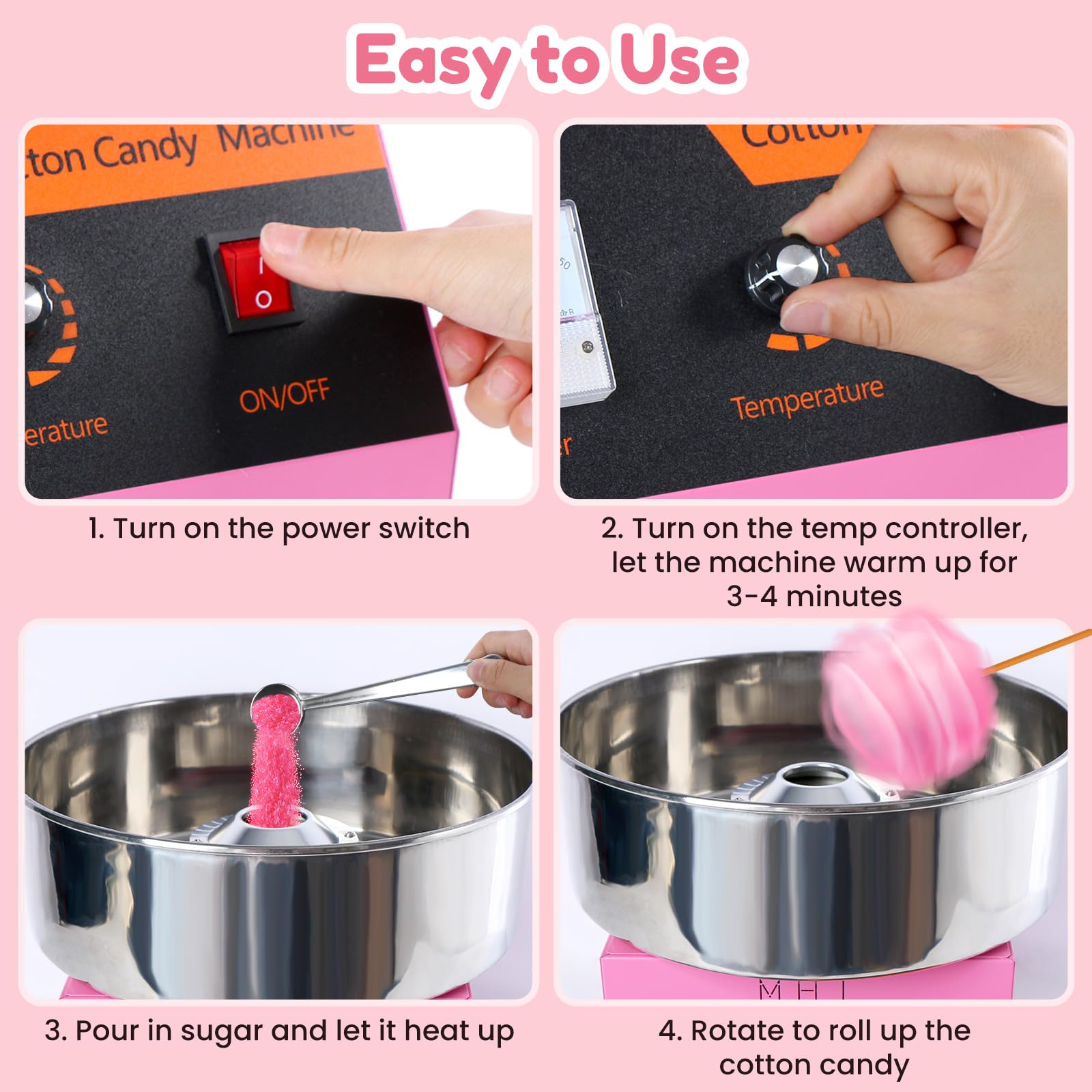 Commercial Cotton Candy Machine 1000W - Stainless Steel Bowl & Sugar Scoop - Easy Safe Cotton Candy Maker for Kids, Home, Parties, Birthdays, Festivals - Perfect for Carnival Booths, School Events, and Fair Concessions