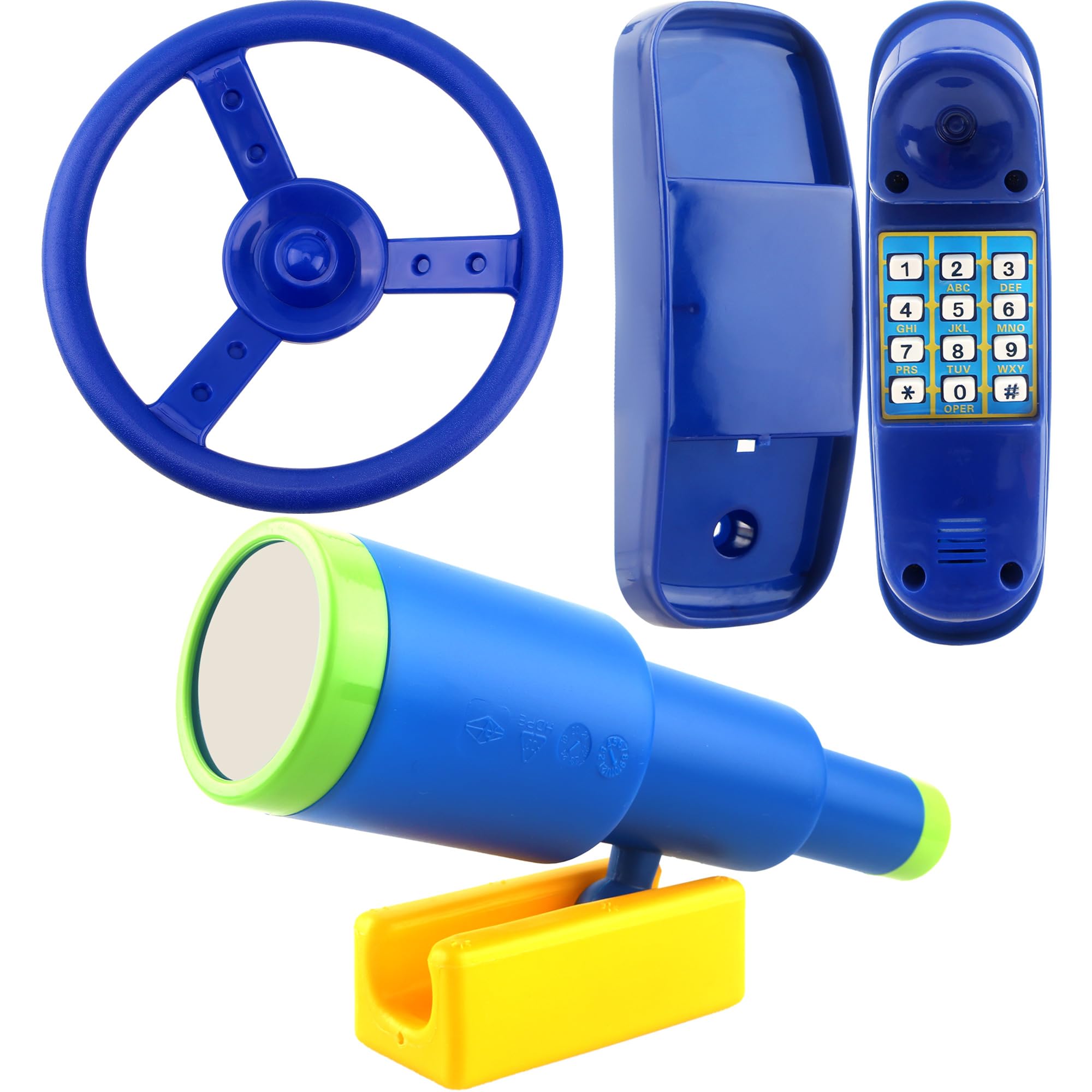Kids Outdoor Playground Accessories - Swingset Steering Wheel, Plastic Telescope & Telephone Toy for Backyard, Treehouse & Swing Set Fun | Perfect for Outdoor Play, Backyard Adventures & Treehouse Activities