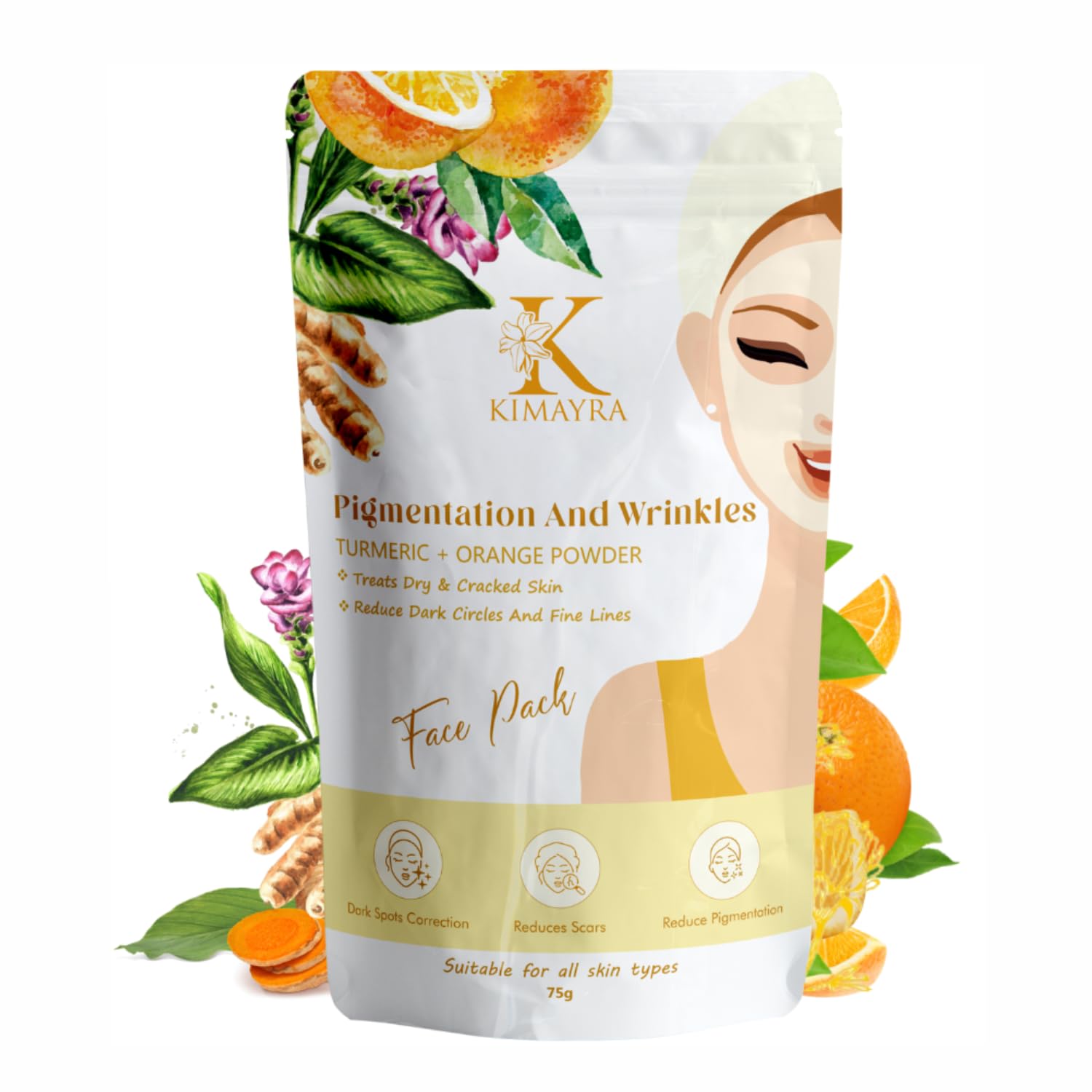 Organic Turmeric & Orange Face Brightening Powder - Reduces Pigmentation, Wrinkles & Scars | Natural Skin Care for All Skin Types | 75g (Pack of 2) | Perfect for Daily Glow Routine & Spa Treatments