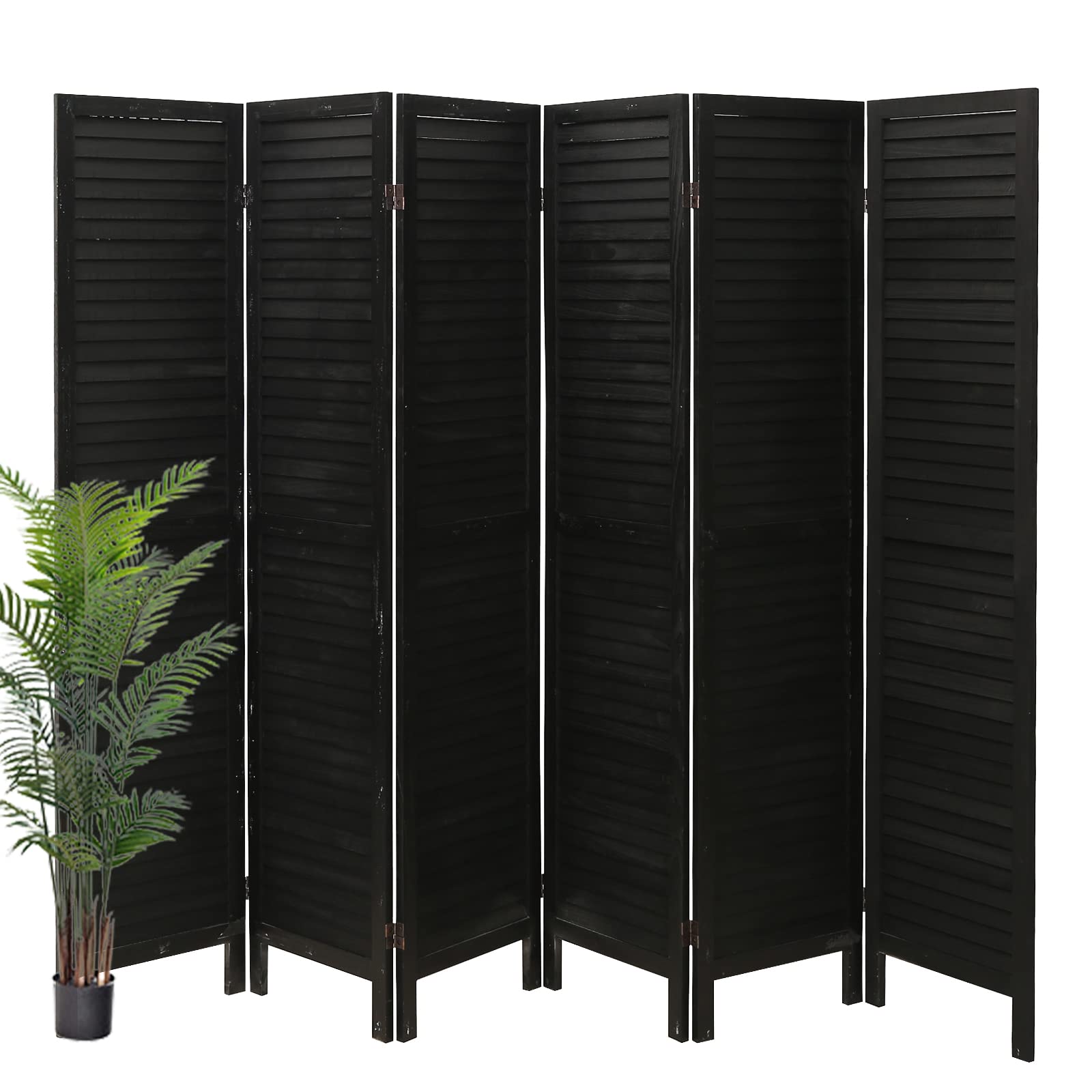 ECOMEX 6-Panel Black Wood Room Divider - Folding Privacy Screen for Home & Office - Portable Partition Wall for Bedroom, Living Room, Studio & Event Space