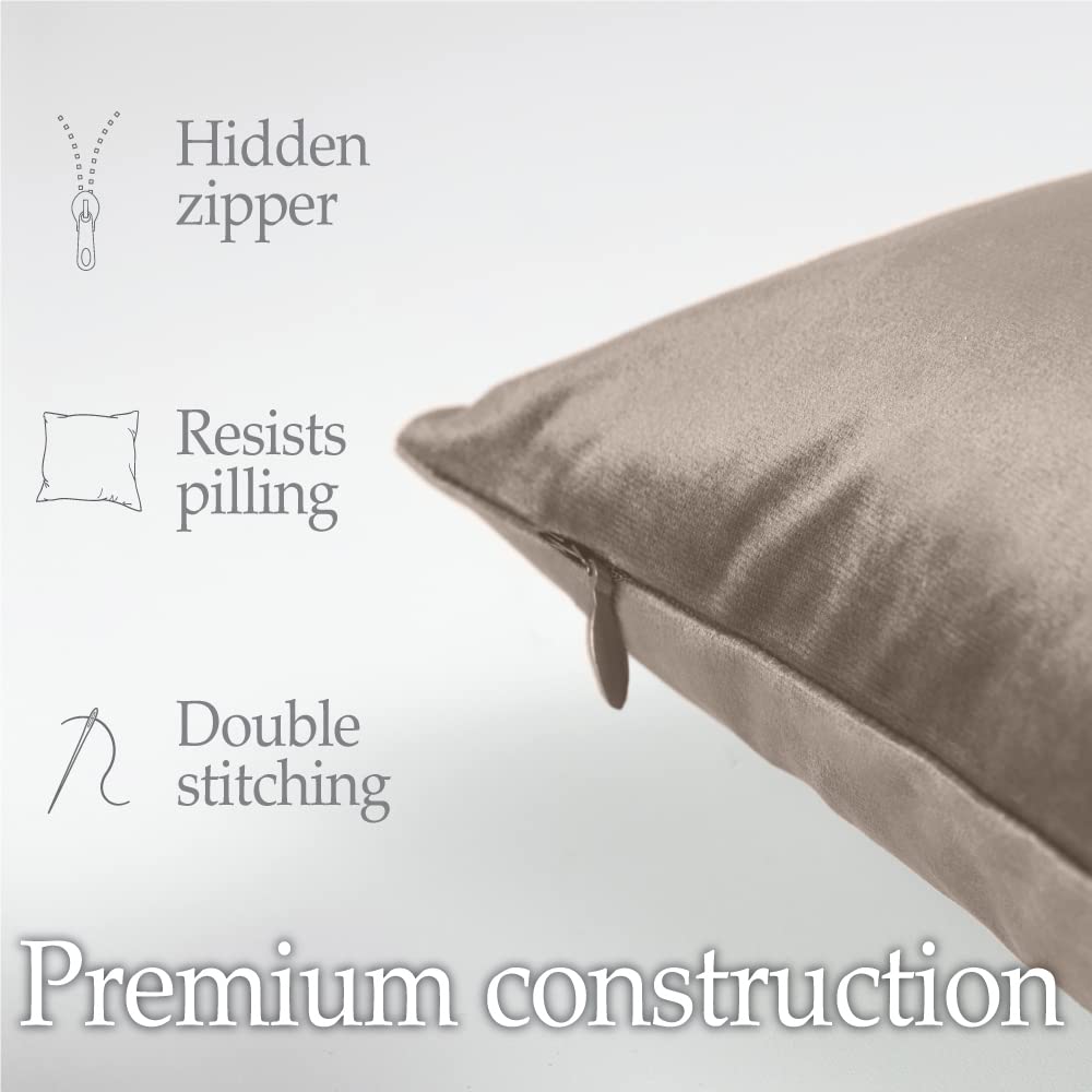 Premium Velvet Throw Pillow Covers Set of 2 - 16x16 Inch Soft Square Decorative Pillow Cases for Sofa, Couch & Bed - Machine Washable Luxury Home Decor in Taupe - Perfect for Living Room, Bedroom & Cozy Home Styling