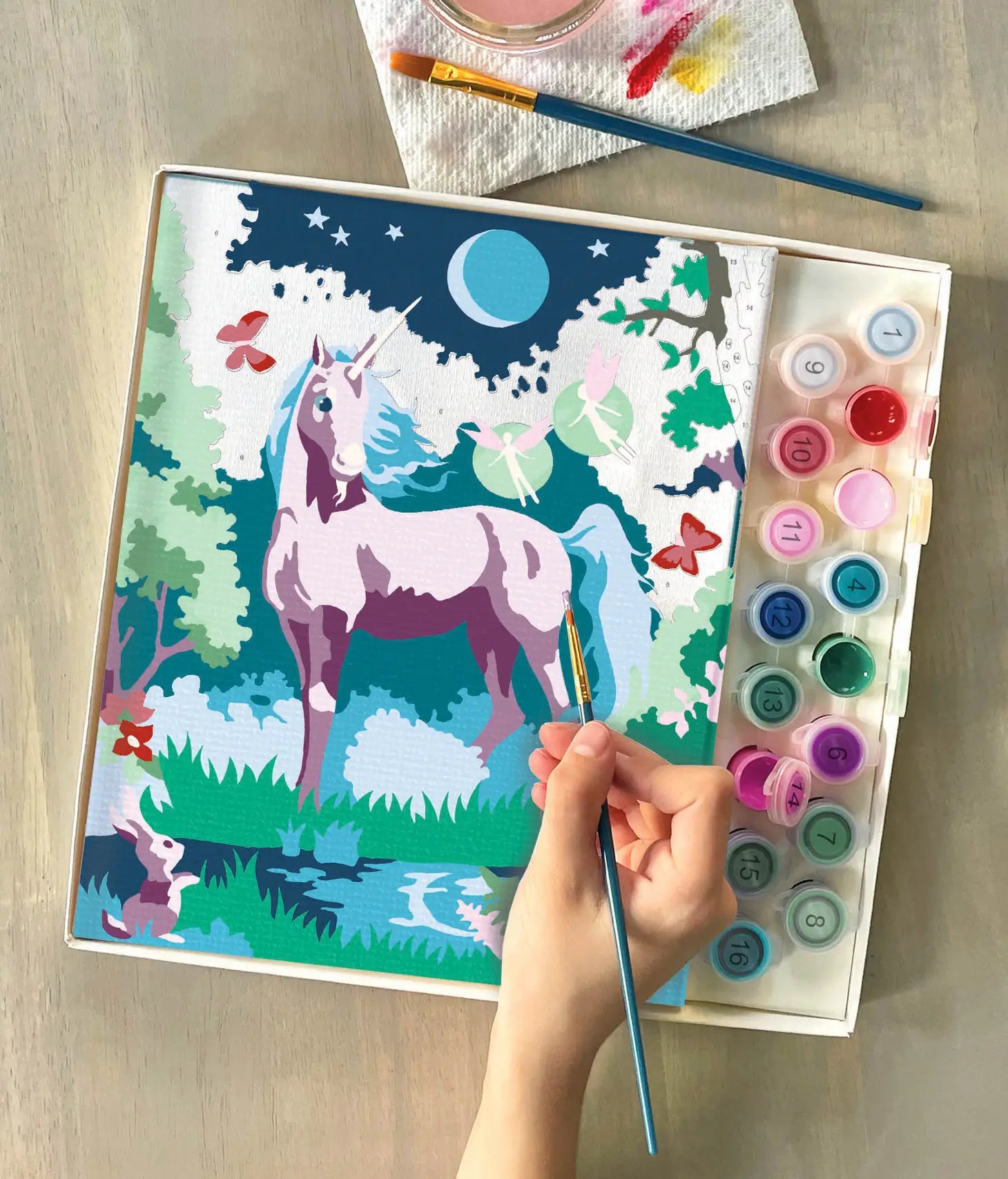 iHeartArt Moonlit Unicorn Paint by Numbers Kit for Adults - DIY Acrylic Painting on Canvas with Brushes & Frame - Relaxing Home Decor & Gift Idea for Beginners