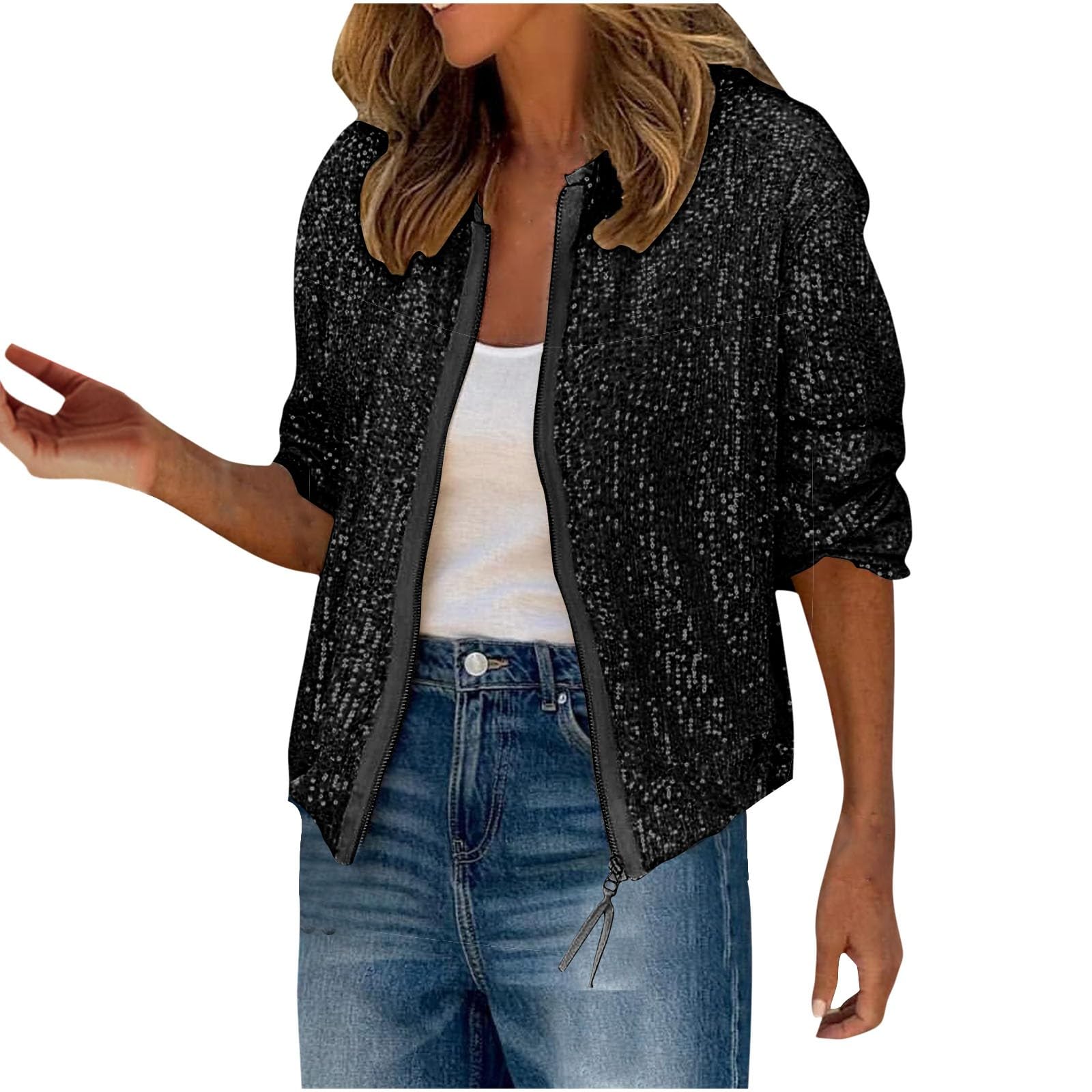 DDAPJ Women's Sequin Bomber Jacket - Sparkly Party & Clubwear