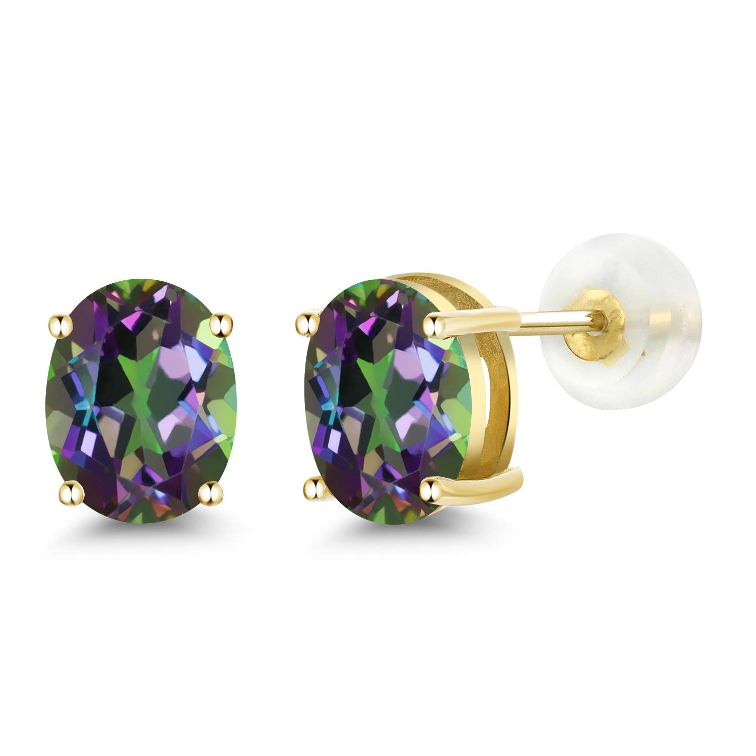 Gem Stone King 14K Gold 8X6MM Oval Birthstone Stud Earrings for Women & Men | Personalized Zodiac Jewelry Gift for Anniversary, Birthday & Special Occasions