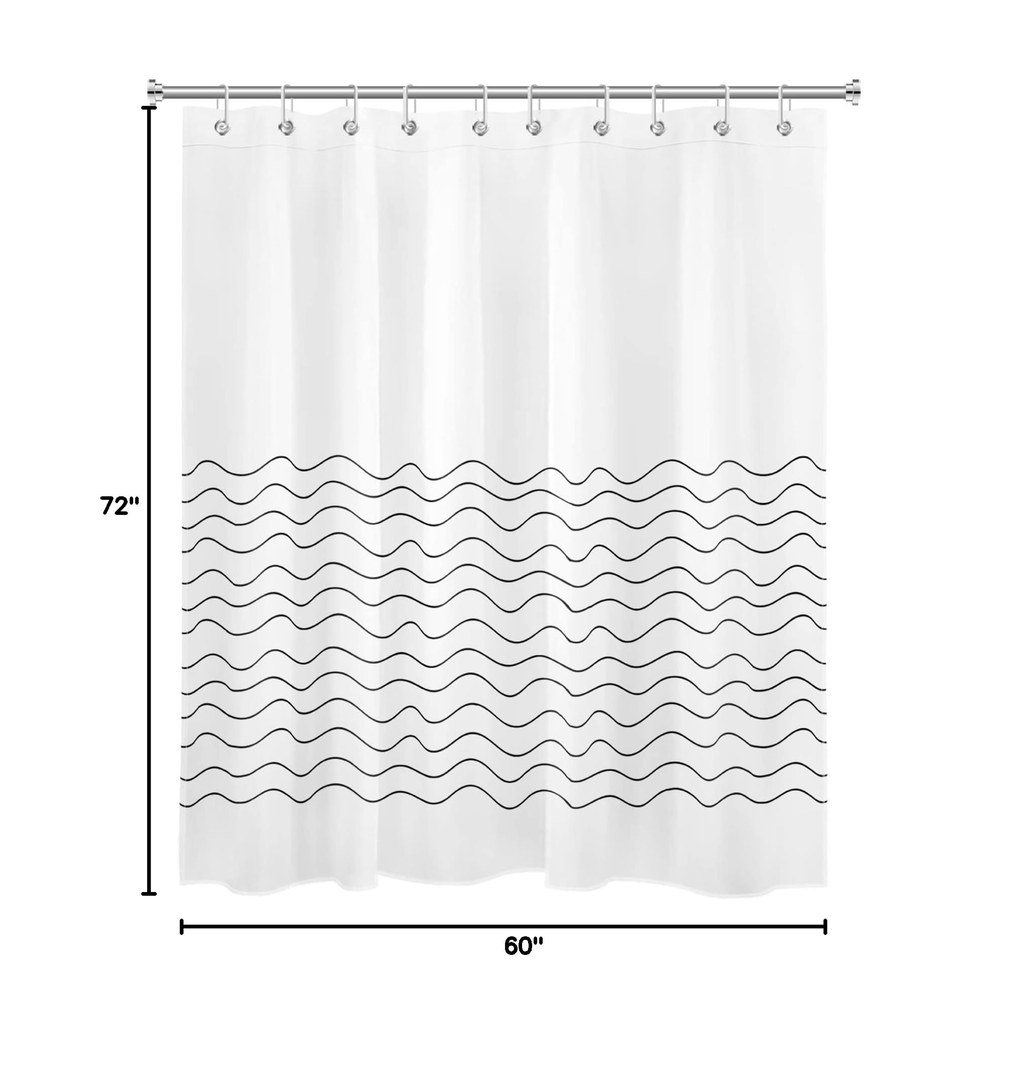 HVEST Black and White Wave Stripe Shower Curtain - Minimalist Boho Bathroom Decor with Hooks, 60x72 Inches Polyester Fabric - Perfect for Modern, Coastal & Spa-Inspired Bathrooms