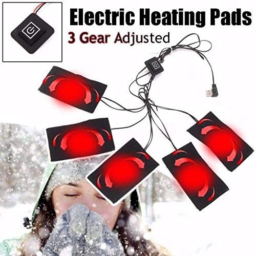 3-Speed USB Electric Heating Pads - Portable Waterproof Foldable Heating Pad Set with 5 Jacket Pads - Electric Heating Clothes for Winter Camping, Hiking, Outdoor Activities & Home Use