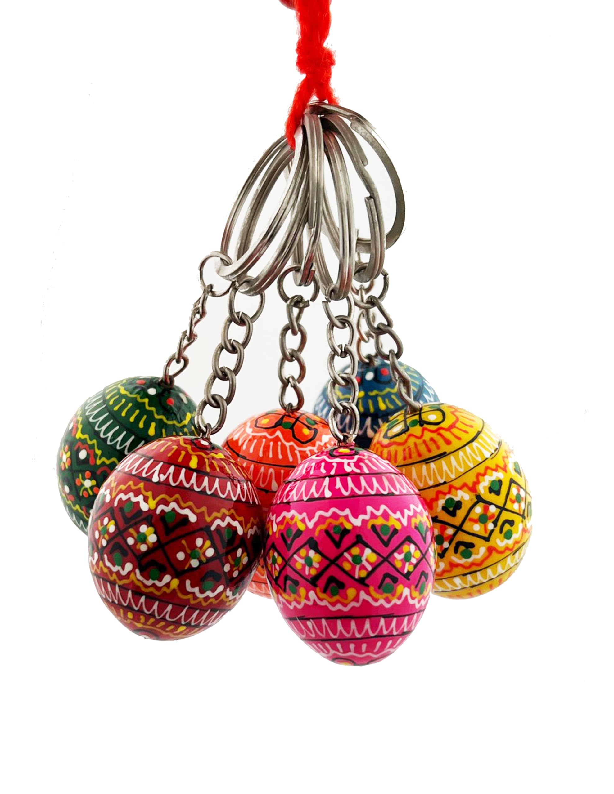 6 Ukrainian Hand-Painted Wooden Easter Eggs Pysanky Keychains - 1 1/4 Inch Religious Gifts for Easter, Christmas & Home Decor