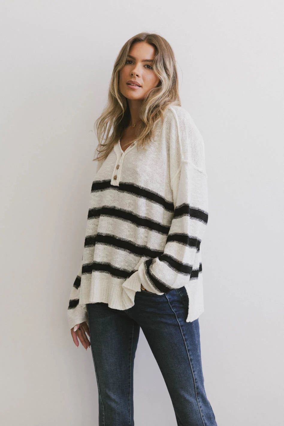 Gracia Striped Sweater Top in Cream | Women's Casual Knit Pullover | Perfect for Fall Outfits & Cozy Coffee Dates