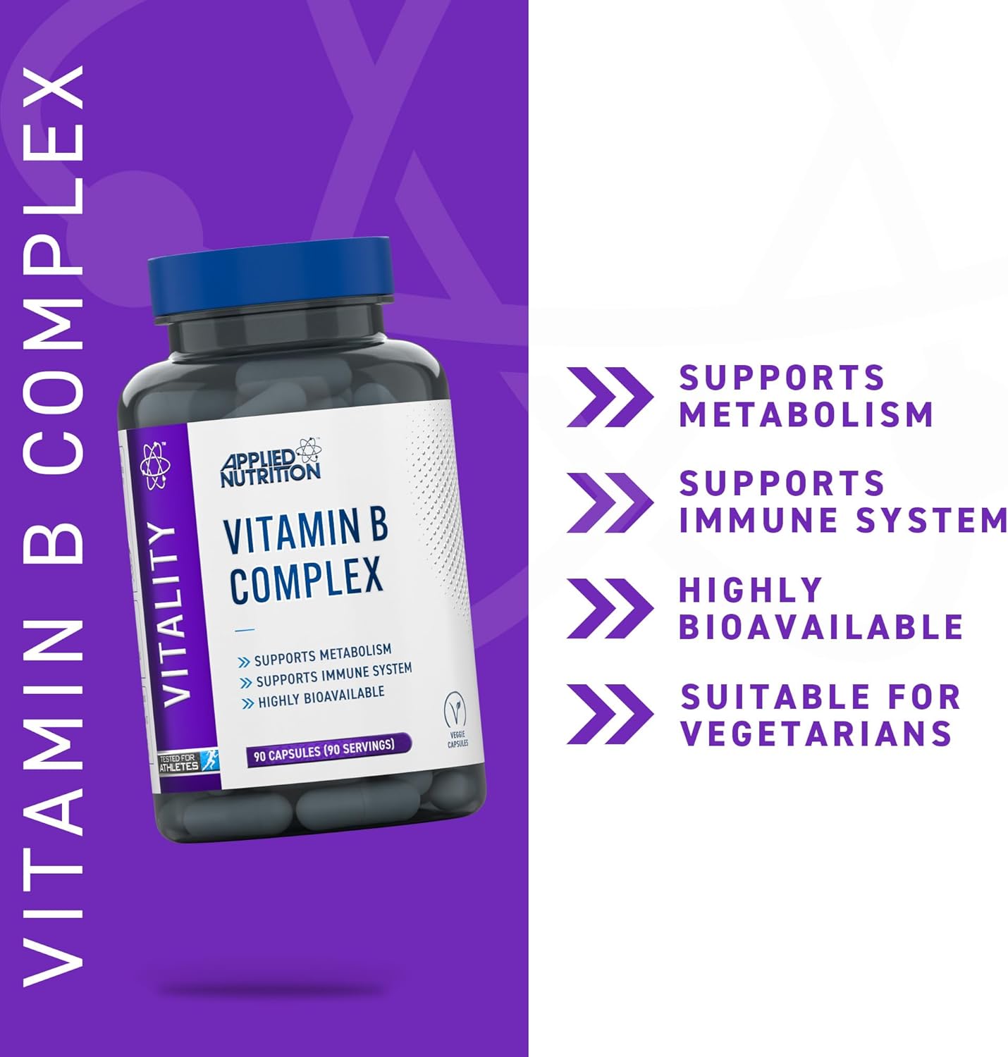 Applied Nutrition Vitamin B Complex Supplement - 90 Tablets for Energy, Metabolism & Stress Relief - Daily Health Support