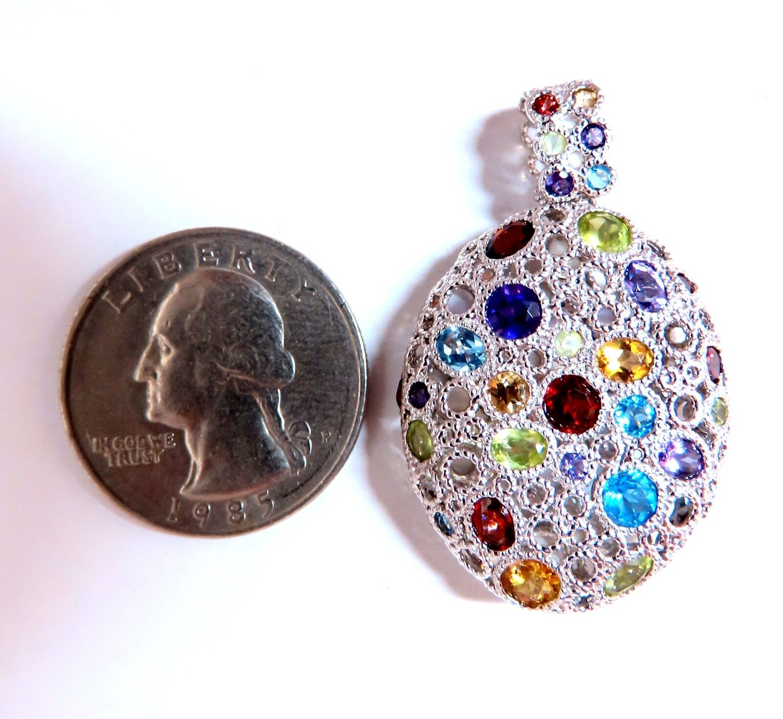 4.20 Carat Natural Amethyst Citrine Topaz Garnet Peridot Egg-Shaped Pendant in 14K Gold - Elegant Jewelry Gift for Women, Perfect for Birthdays, Anniversaries & Special Occasions
