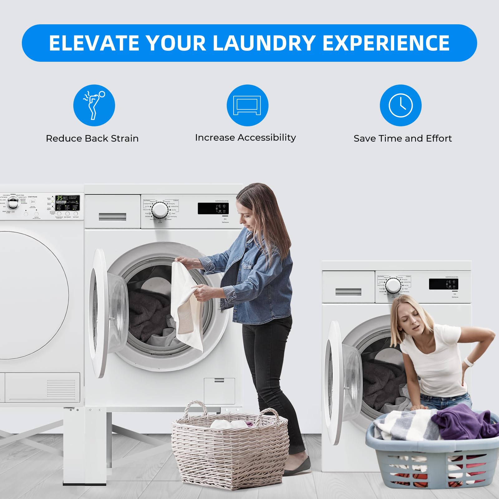 2 in 1 Washer Dryer Pedestal Stand 29 Inch - Heavy Duty Steel Laundry Pedestal for Front Load Washer and Dryer, Universal Fit for Most 4.8-5.3 cu.ft Capacity Washing Machines, White - Perfect for Laundry Room Organization and Space Saving