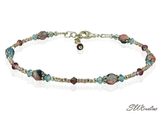 Spring Aqua Purple Crystal Beaded Anklet - Elegant Bohemian Ankle Bracelet for Women - Perfect for Beach, Summer, and Festival Outfits