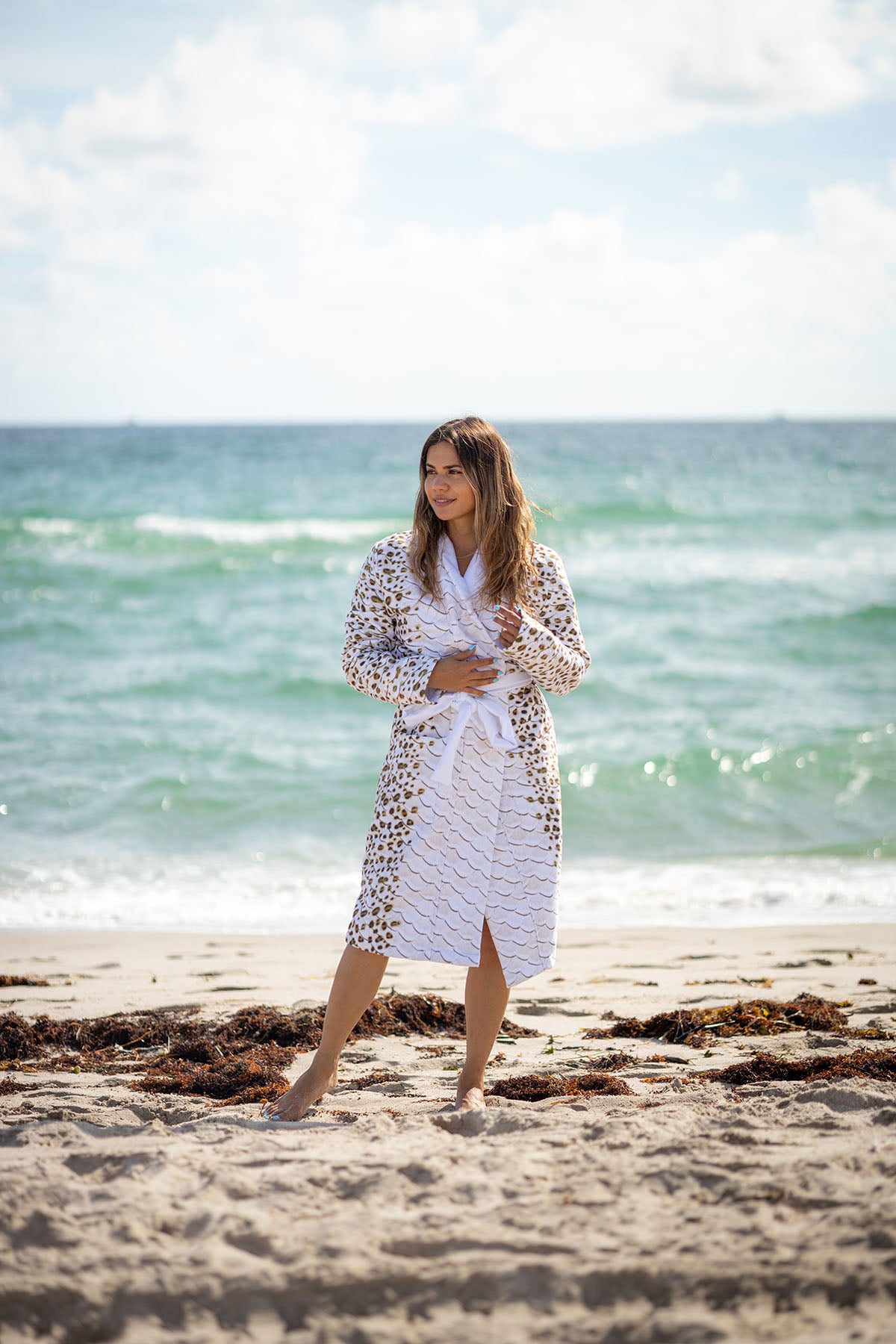 Premium Terry Leopard Shark Print Luxury Bathrobe - Soft Plush Kimono Style Robe for Women & Men - Perfect for Spa, Beach Cover-Up & Lounge Wear