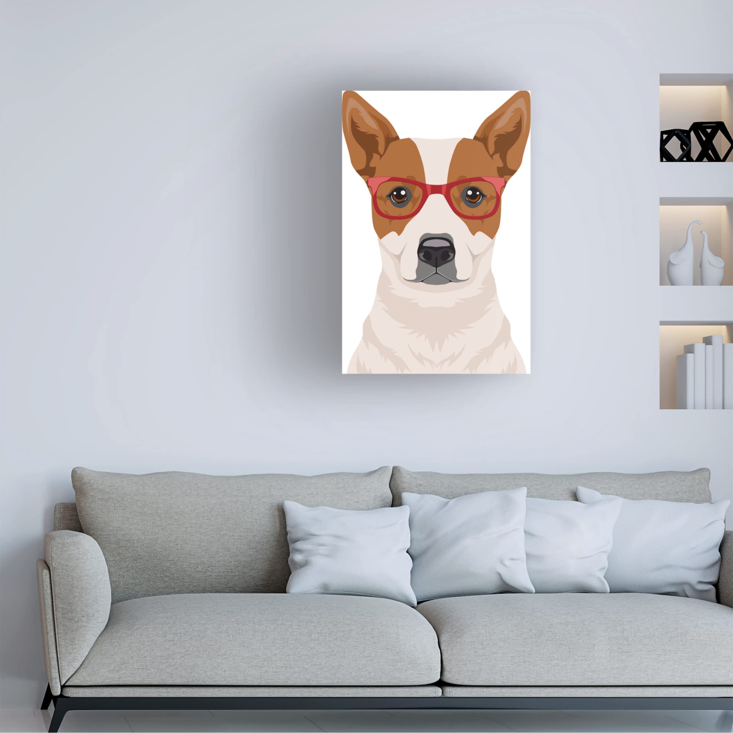 Trademark Fine Art 'Australian Cattle Dog Wearing Hipster Glasses' Canvas Wall Art Print - Modern Pet Portrait Decor for Living Room, Bedroom & Office