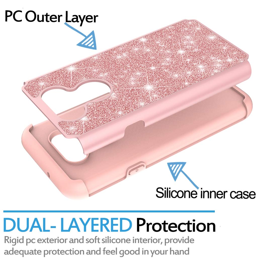 **LG Aristo 5 Plus/Aristo 5+/Risio 4/Phoenix 5/Fortune 3 Heavy Duty Glitter Bling Phone Case - Cute Sparkle Defender Cover for Women & Girls (Rose Gold) | Perfect for Everyday Protection & Style**