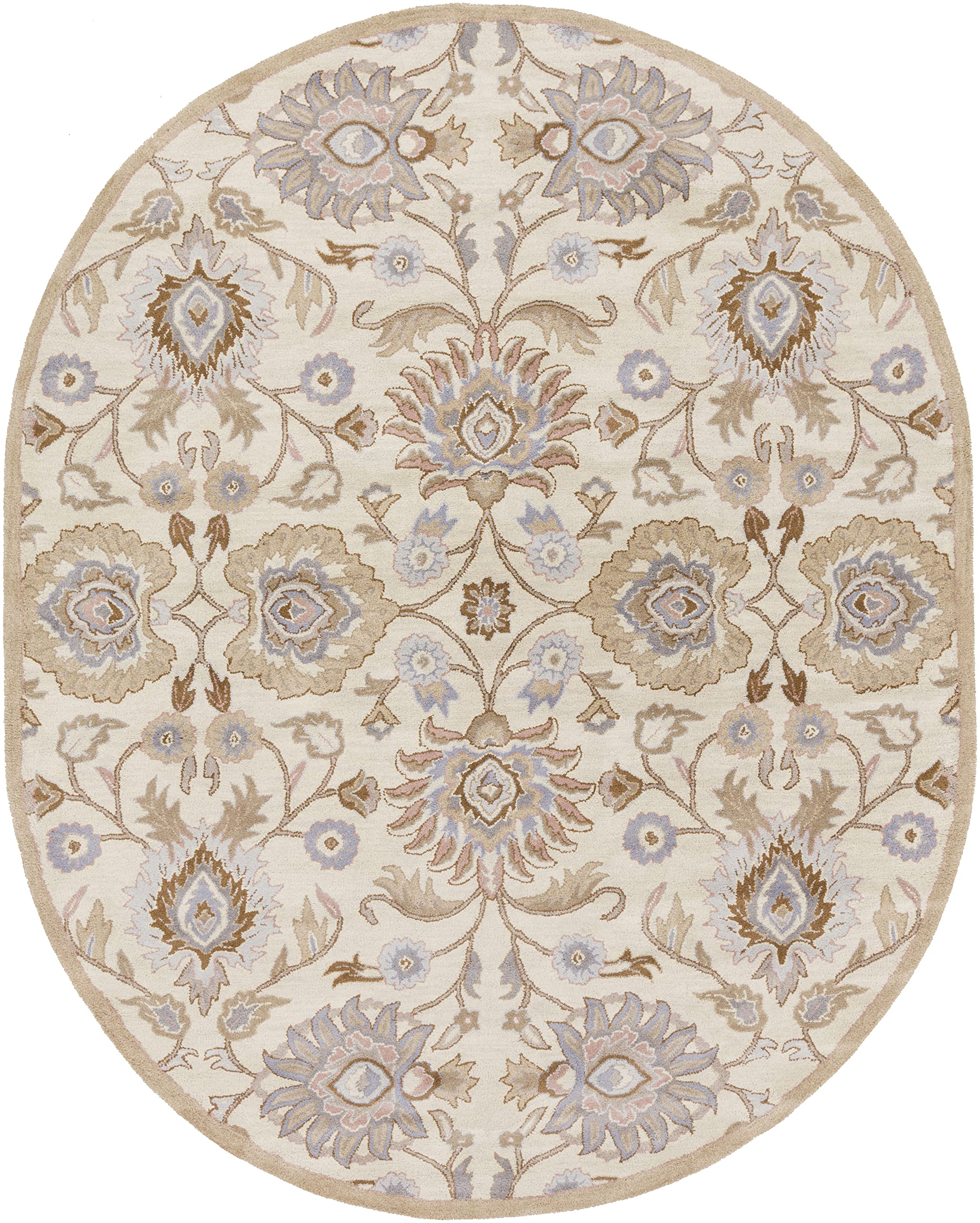 Mark&Day Eckville Traditional 6x9 Oval Area Rug - Cream & Orange Handmade Carpet for Living Room, Bedroom, Kitchen - Soft Non-Slip Floor Mat for Home Decor & Dining Room (6' x 9' Oval)