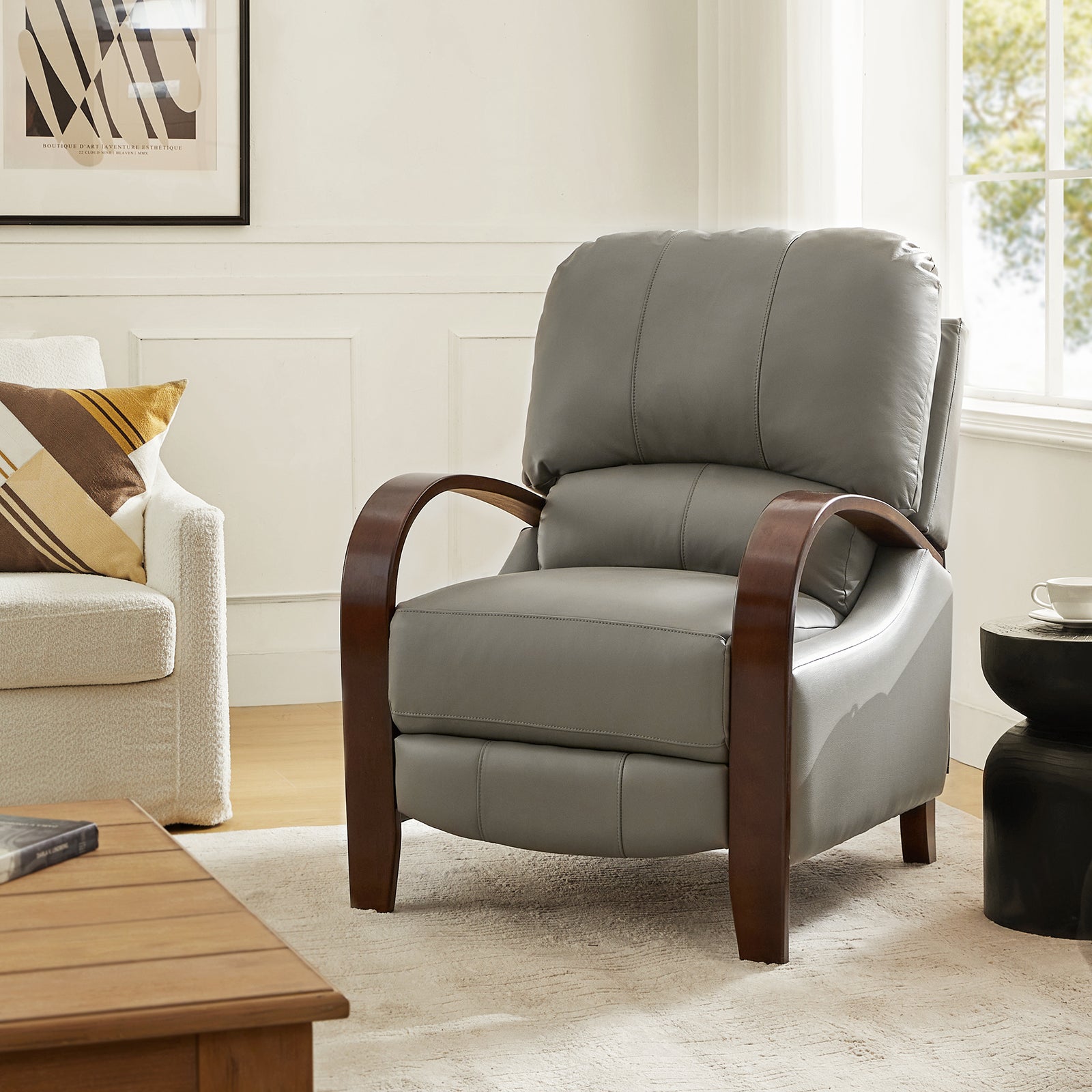 Melissa Genuine Leather Manual Recliner Chair - Handcrafted Full Grain Leather Living Room Recliner with Smooth Manual Mechanism, Perfect for Home Theater, Gaming, and Relaxation