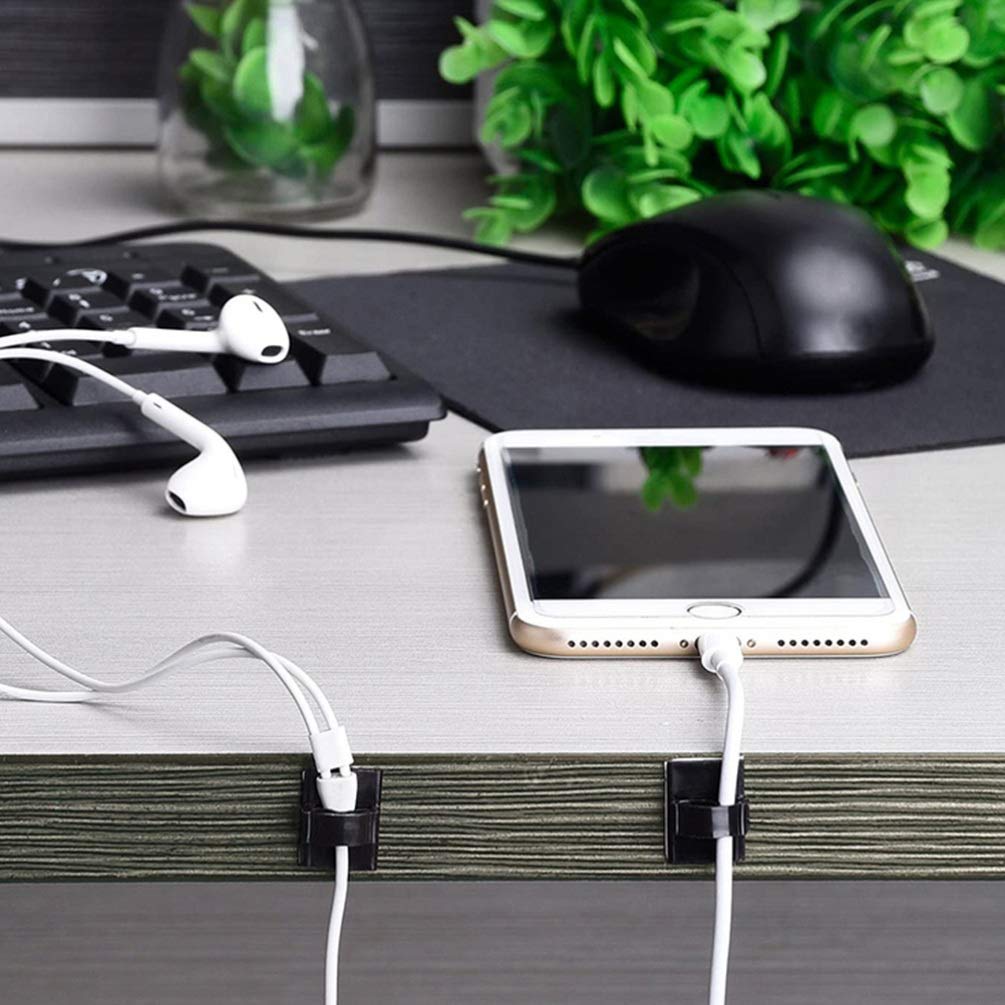 Uonlytech 200pcs Self-Adhesive Cable Management Clips - Desk Organizer for Headphones, Wires & Office Supplies - Strong Fixing Clamps for Cord, Electric Wire & Headset Stand - Perfect for Home Office, Gaming Setup & Workspace Organization