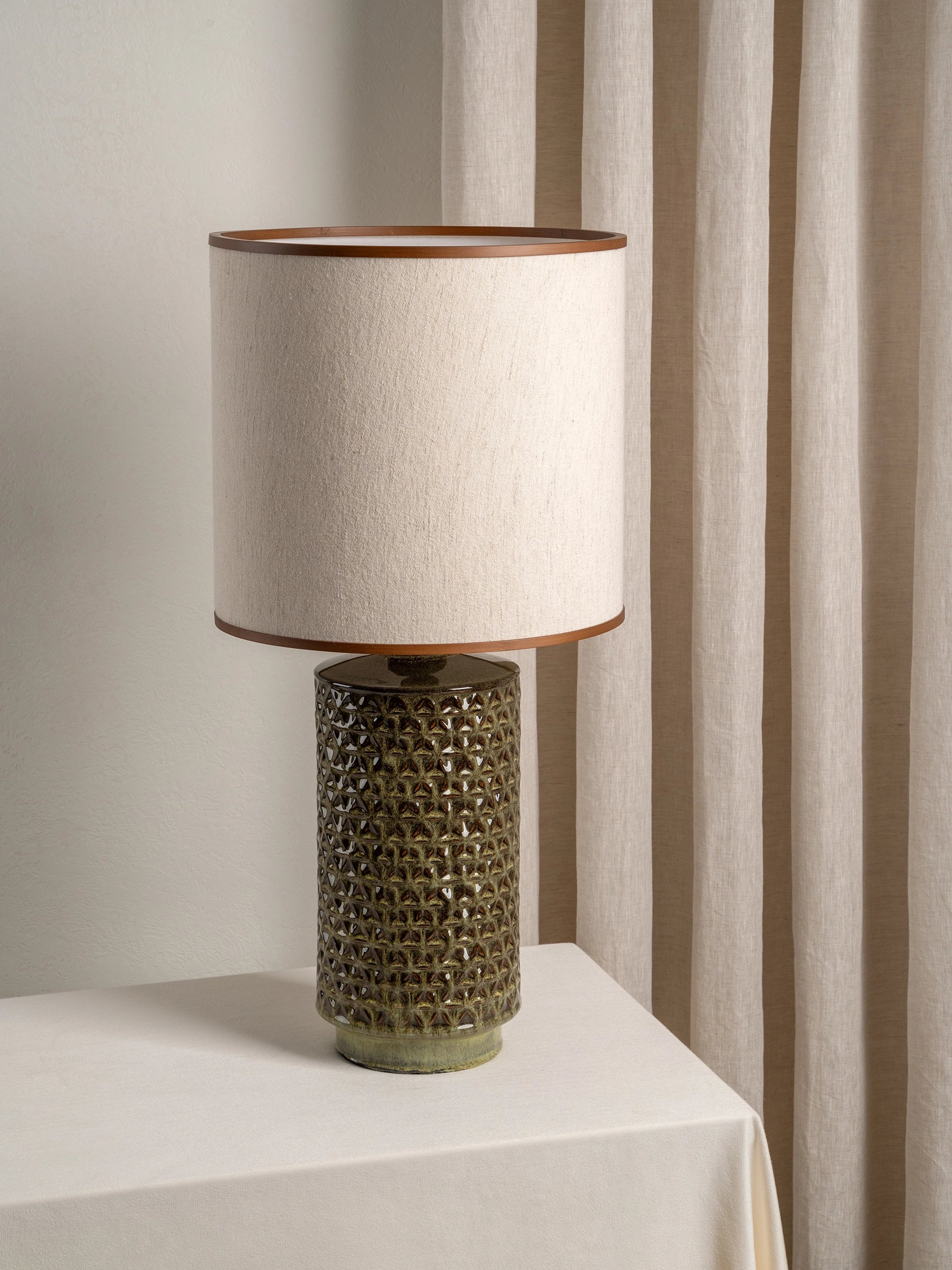Tall Green Glazed Ceramic Table Lamp - Modern Home & Office Lighting for Living Room, Bedroom, or Study | Filaree