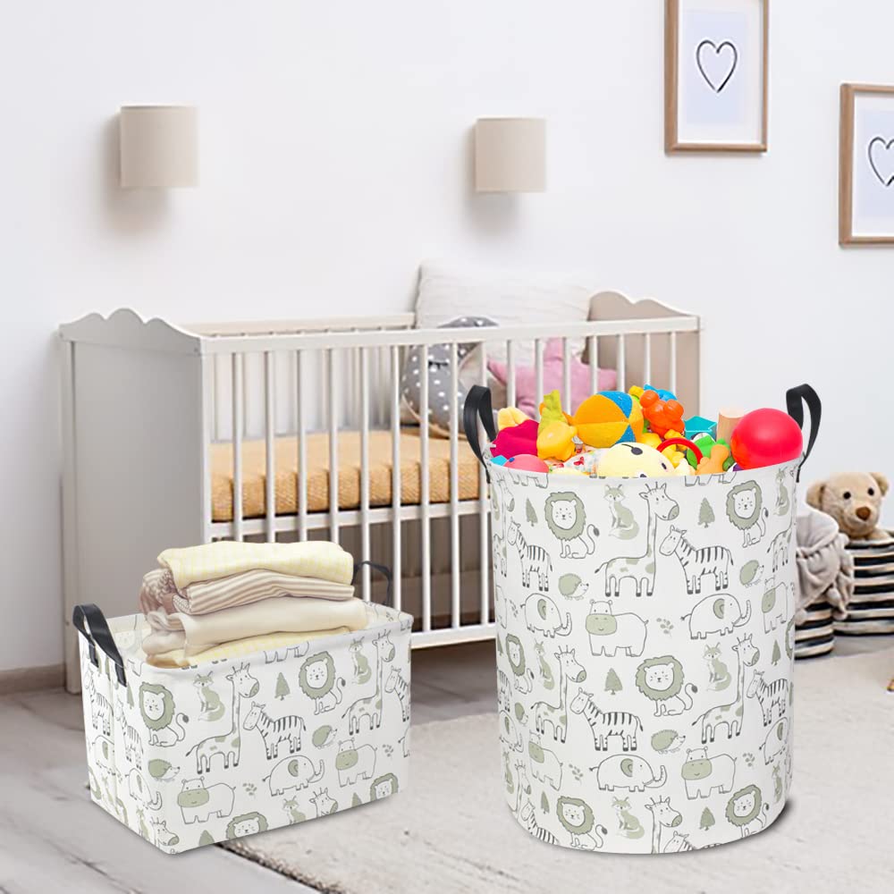 CLOCOR Collapsible Baby Laundry Basket - Kids Toy Storage Organizer & Nursery Hamper with Jungle Animal Design - Perfect for Baby Room Decor, Playroom Organization and Toddler Clothes Storage (Green)