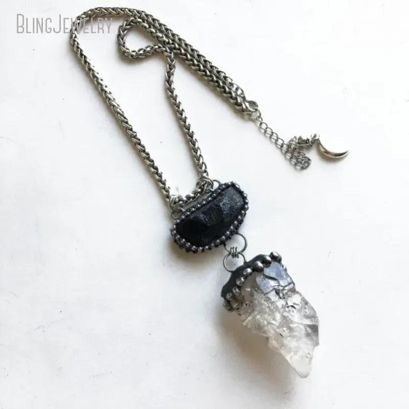 10pcs Raw Black Tourmaline Herkimer Quartz Crystal Necklace - Natural Schorl Gemstone Jewelry for Women, Goth Witch Wicca Boho Style, Perfect for Spiritual Healing, Meditation & Fashion Accessories