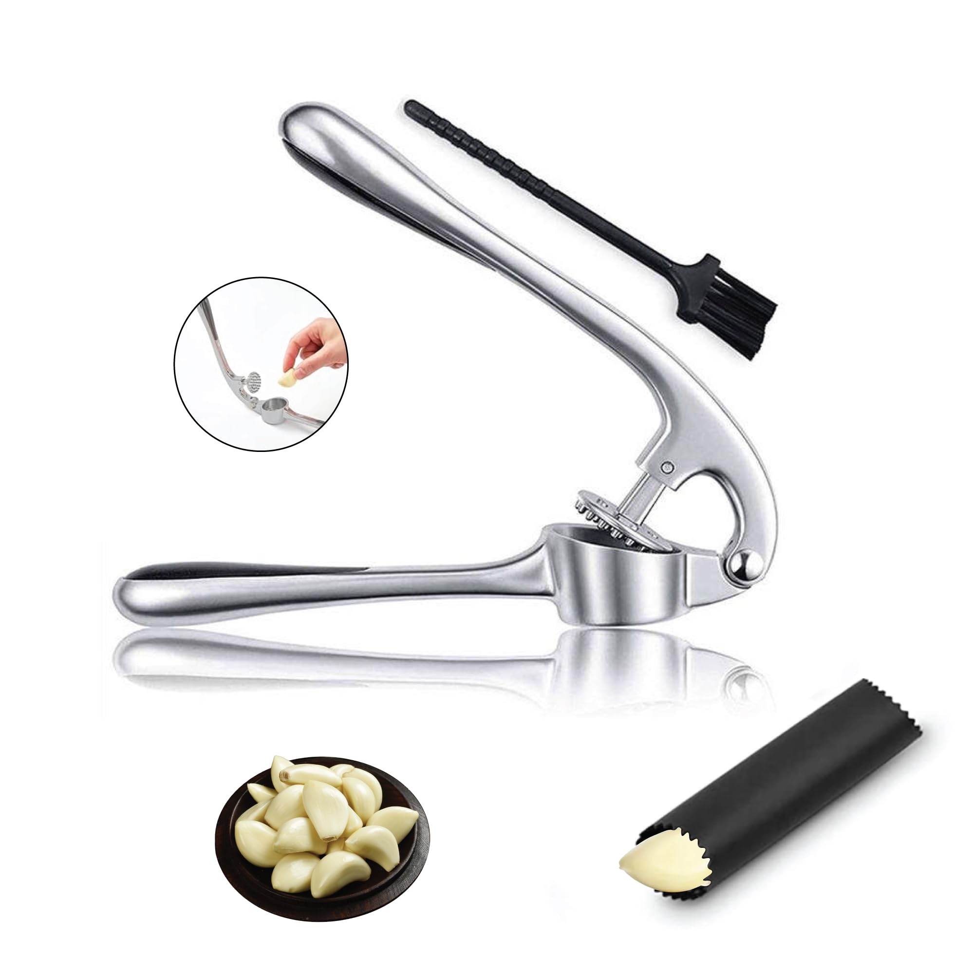 Premium Garlic Press Set - Rustproof & Dishwasher Safe - for Easy Cooking & Meal Prep