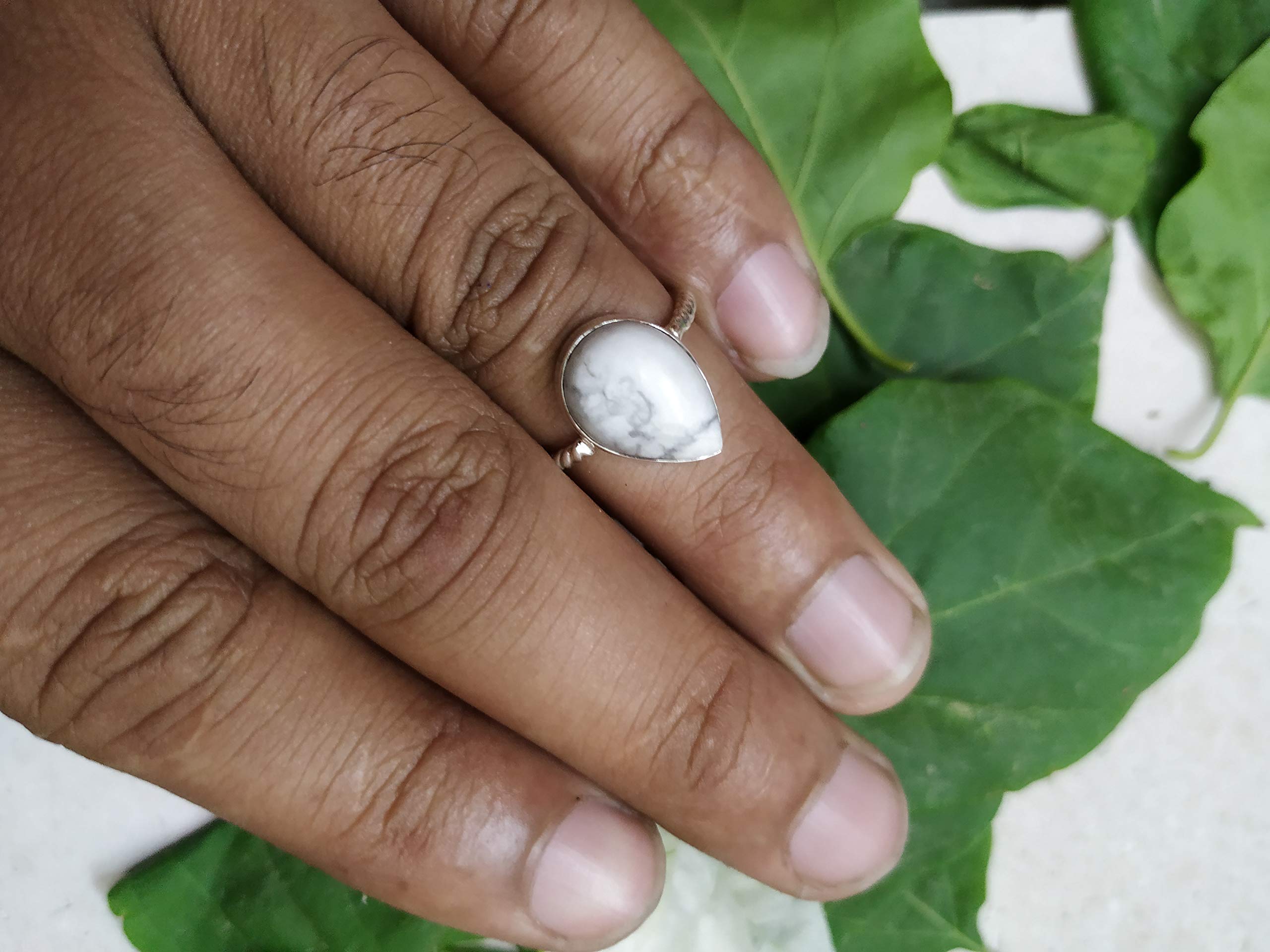 White Howlite Sterling Silver Ring – Bohemian Turquoise Howlite Promise Ring for Women | Buffalo Twisted Band Vintage Style Bridesmaid Gift | Healing Crystal Jewelry for Spiritual Wellness & Boho Chic Outfits