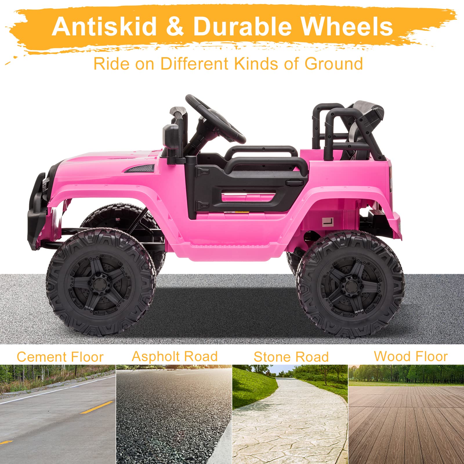 **12V Kids Ride On Truck with 2.4G Remote Control - Electric Ride-On Car for Ages 3-5 | 3 Speed Modes, Spring Suspension, LED Lights, Horn, Music Player & Seat Belts - Pink | Perfect for Indoor & Outdoor Play, Birthday Gifts & Toddler Fun**