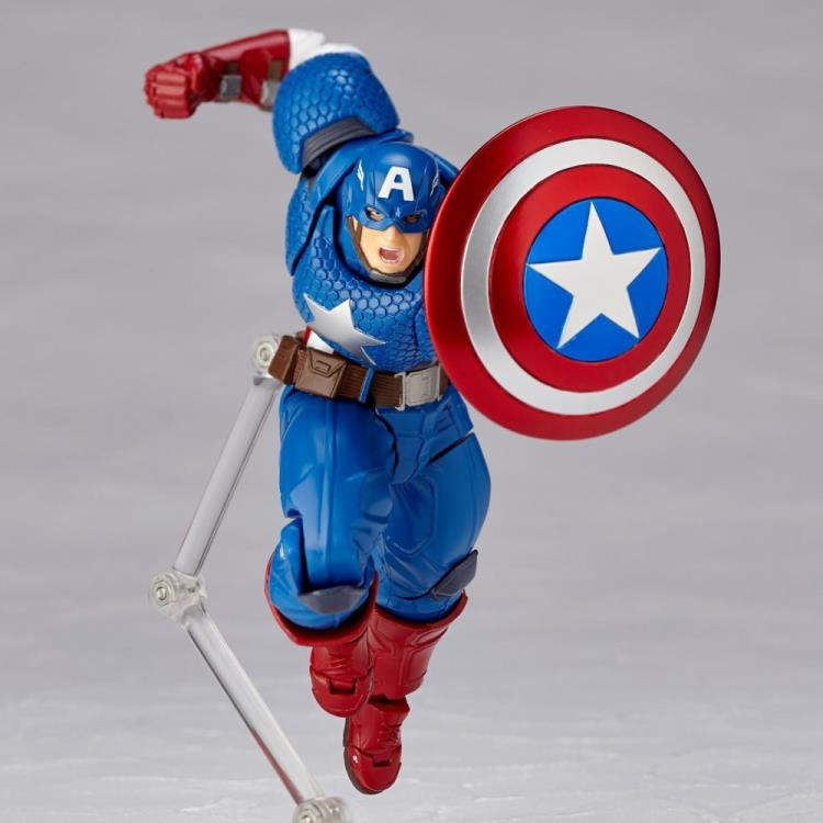 Amazing Yamaguchi Revoltech No.007 Captain America Action Figure - Highly Articulated Collectible for Marvel Fans & Display