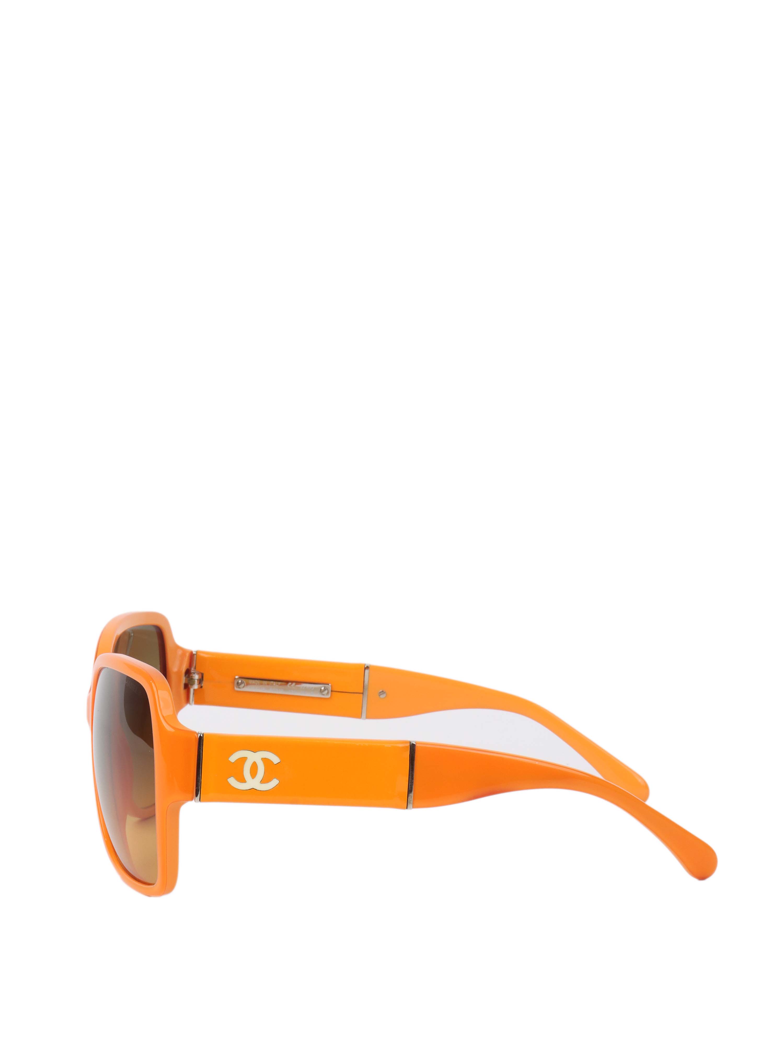 Chanel Orange Frame Sunglasses for Women - Luxury Designer UV Protection Sunglasses - Perfect for Beach, Driving & Summer Fashion Accessories