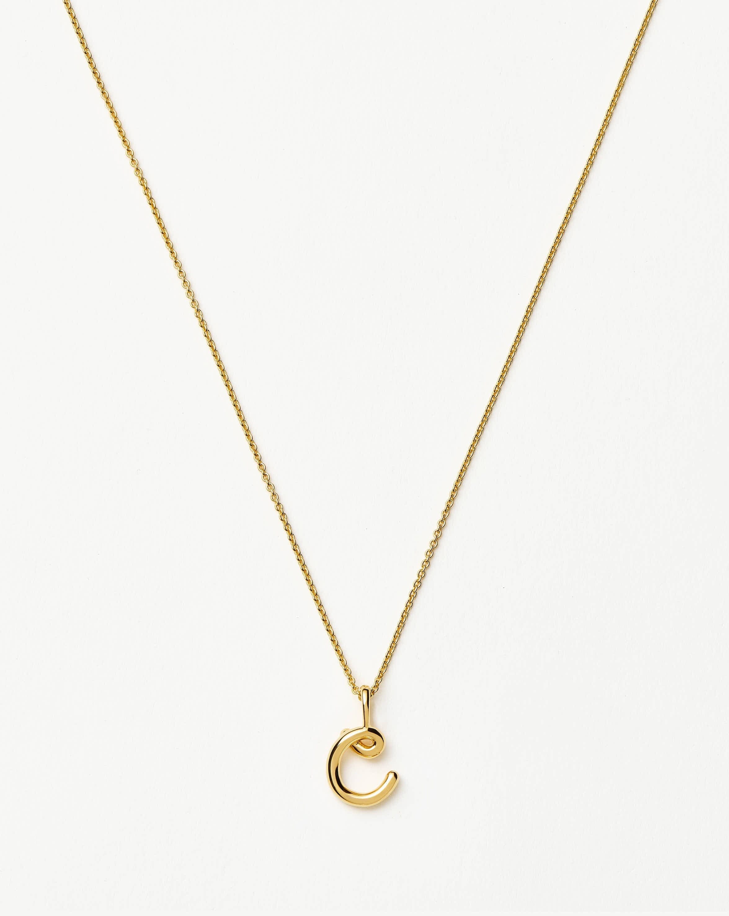 Curly Molten Mini Initial Necklace - Personalized Letter C Pendant in 18k Gold Vermeil | Dainty Layering Jewelry for Everyday Wear, Gifts for Her