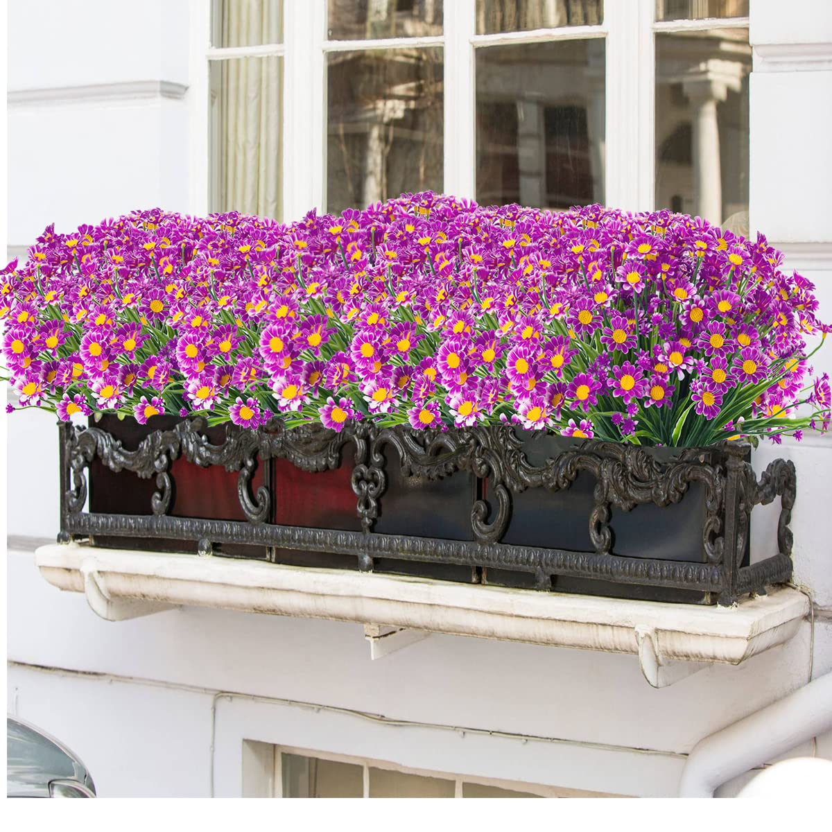 UV Resistant Artificial Daisies Flowers - 20 Bundles Fake Plastic Flowers for Outdoor & Indoor Decor - Fuchsia Faux Plants for Garden, Patio, Wedding & Home Decoration