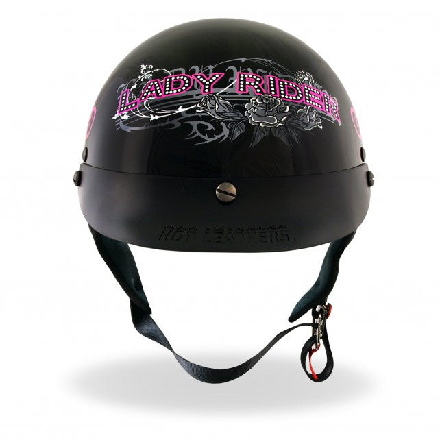 Hot Leathers D.O.T. Approved Women's Motorcycle Helmet with Rose Design - Gloss Black Finish - Perfect for Female Riders & Urban Commuting